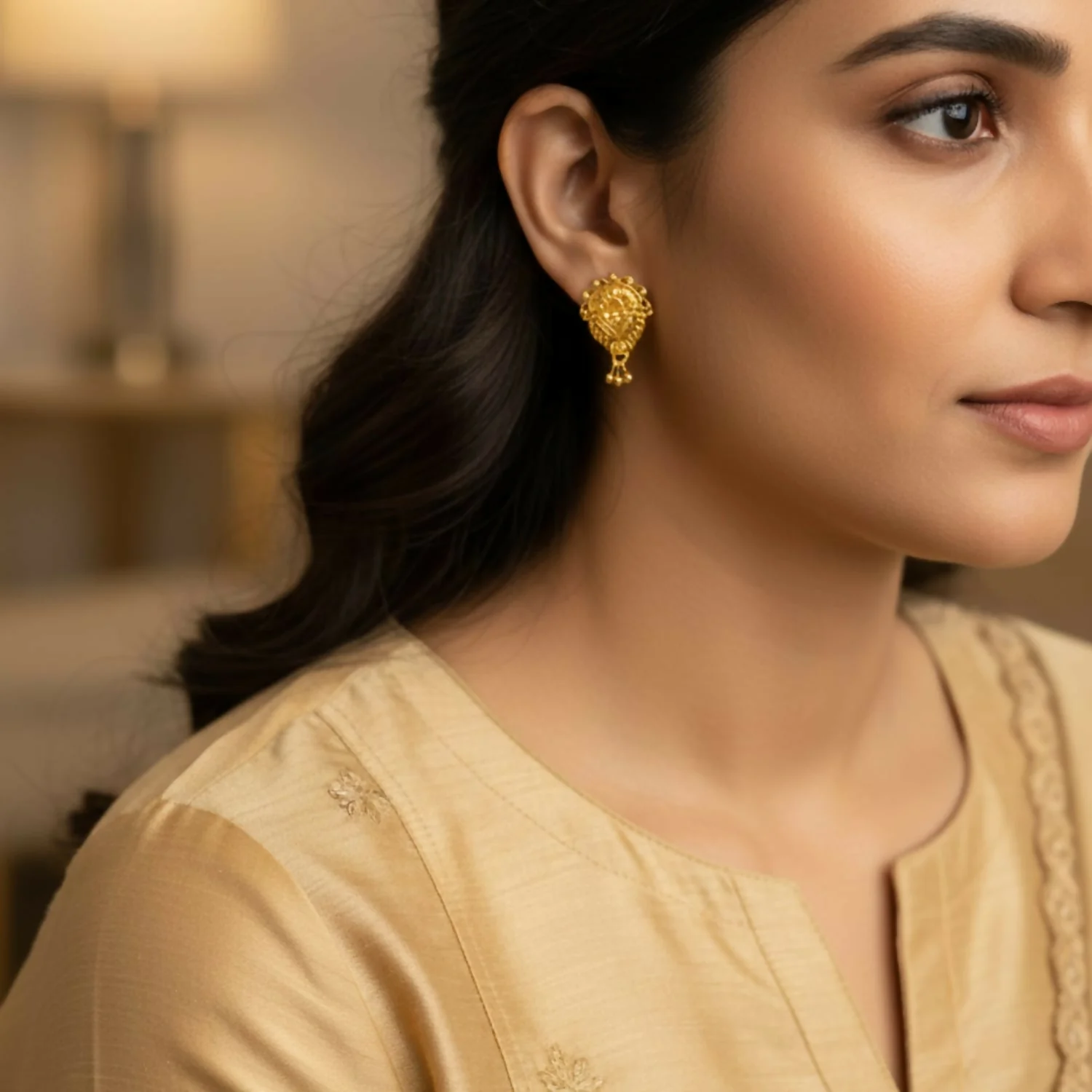 3 Drops Golden Earrings for Women & Girls – Traditional Fancy Jewellery Gift - Image 2