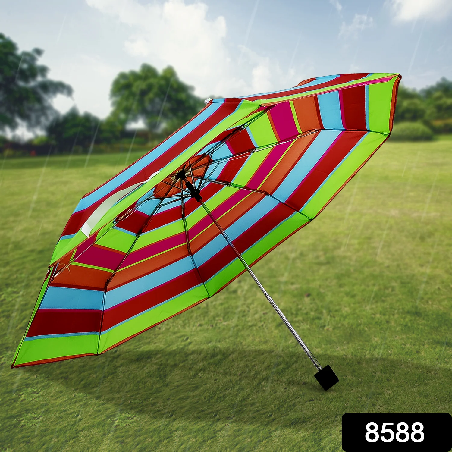 3-Fold Sun & Rain Protective Solid Foldable Umbrella, (1 Pc / Mix Design) - Image 2