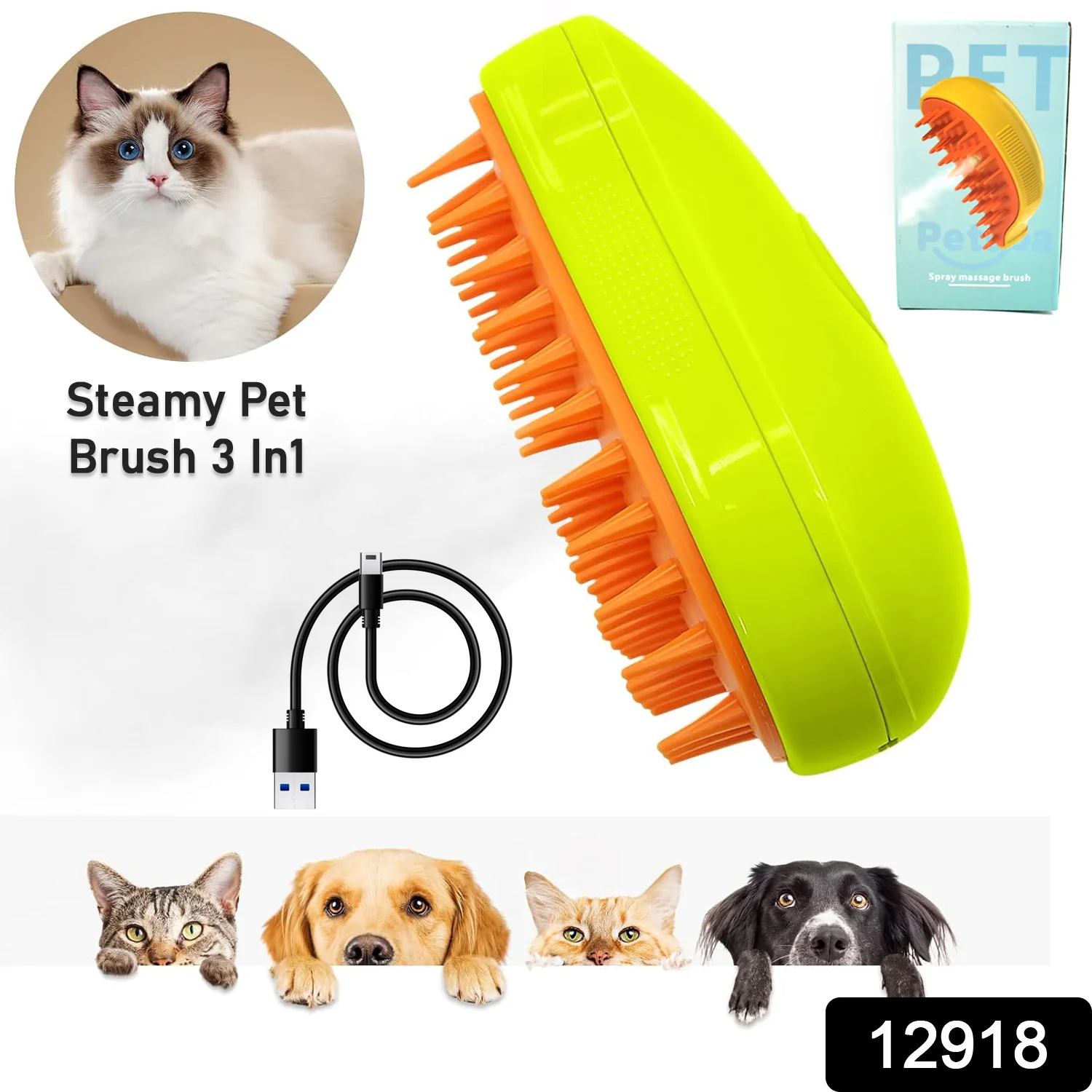 3-in-1 Cat Steamy Brush – Self-Cleaning Pet Grooming & Hair Removal Comb - Image 2