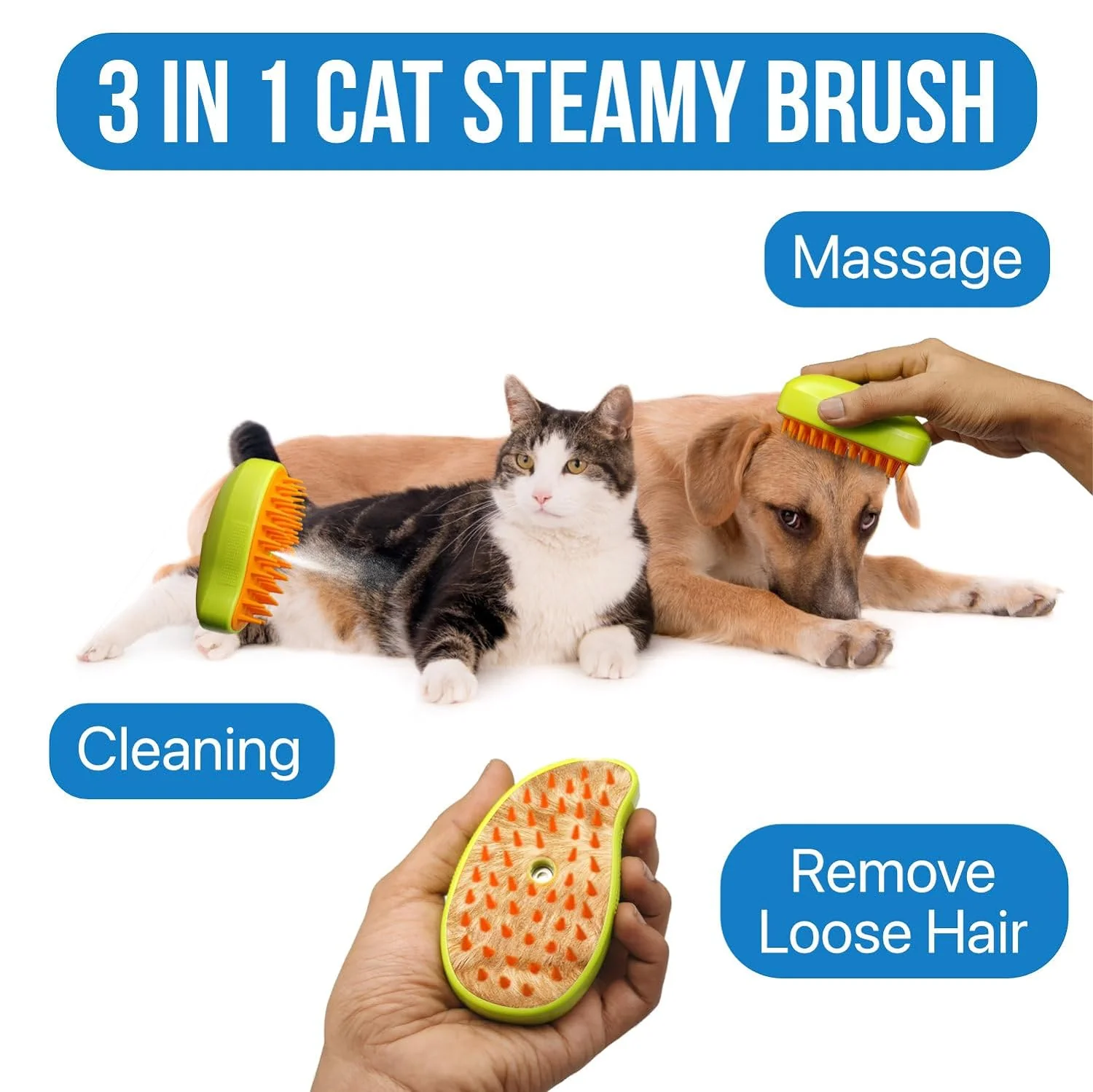 3-in-1 Cat Steamy Brush – Self-Cleaning Pet Grooming & Hair Removal Comb - Image 3