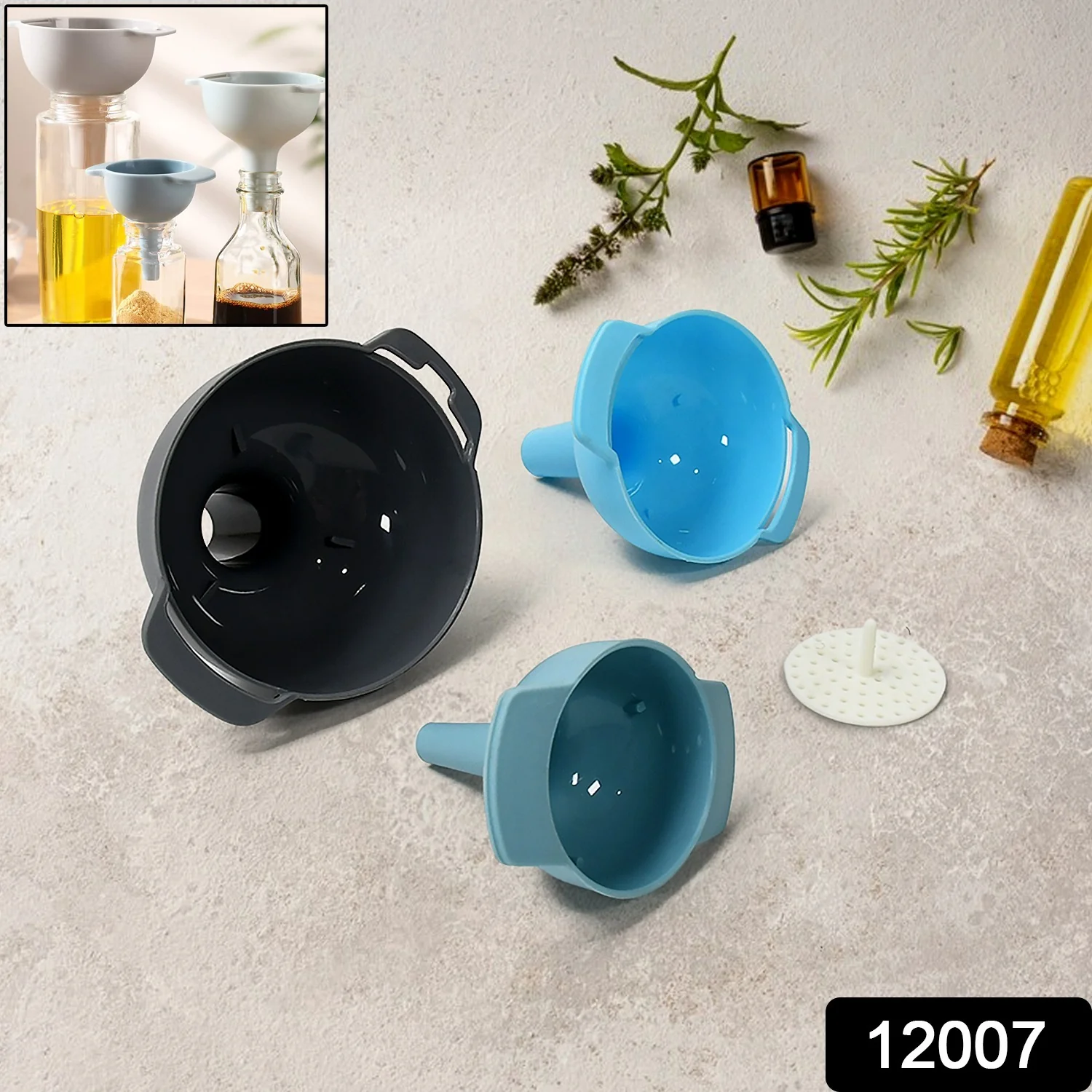 3 in 1 Kitchen Funnel Set of 3, Funnel for Filling Bottle, Small Canning Funnel with Handle, Food Grade Plastic Funnel with Detachable Strainer Filter for Liquid, Dry Ingredients, and Powder - Image 2