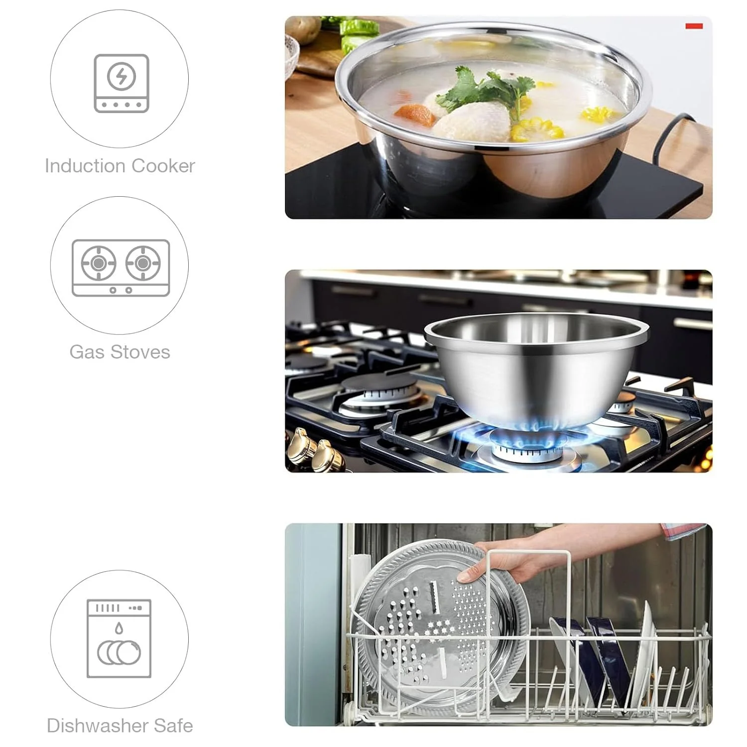 3-in-1 Stainless Steel Mixing, Straining & Grater Bowl Set - Image 4
