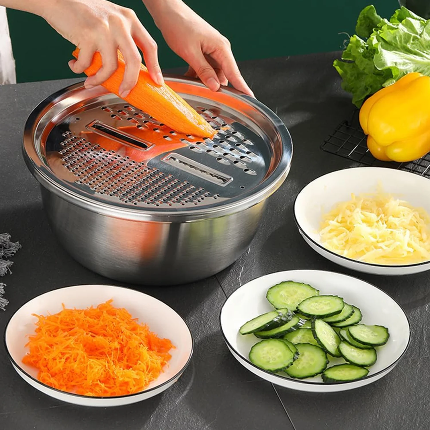3-in-1 Stainless Steel Mixing, Straining & Grater Bowl Set - Image 7
