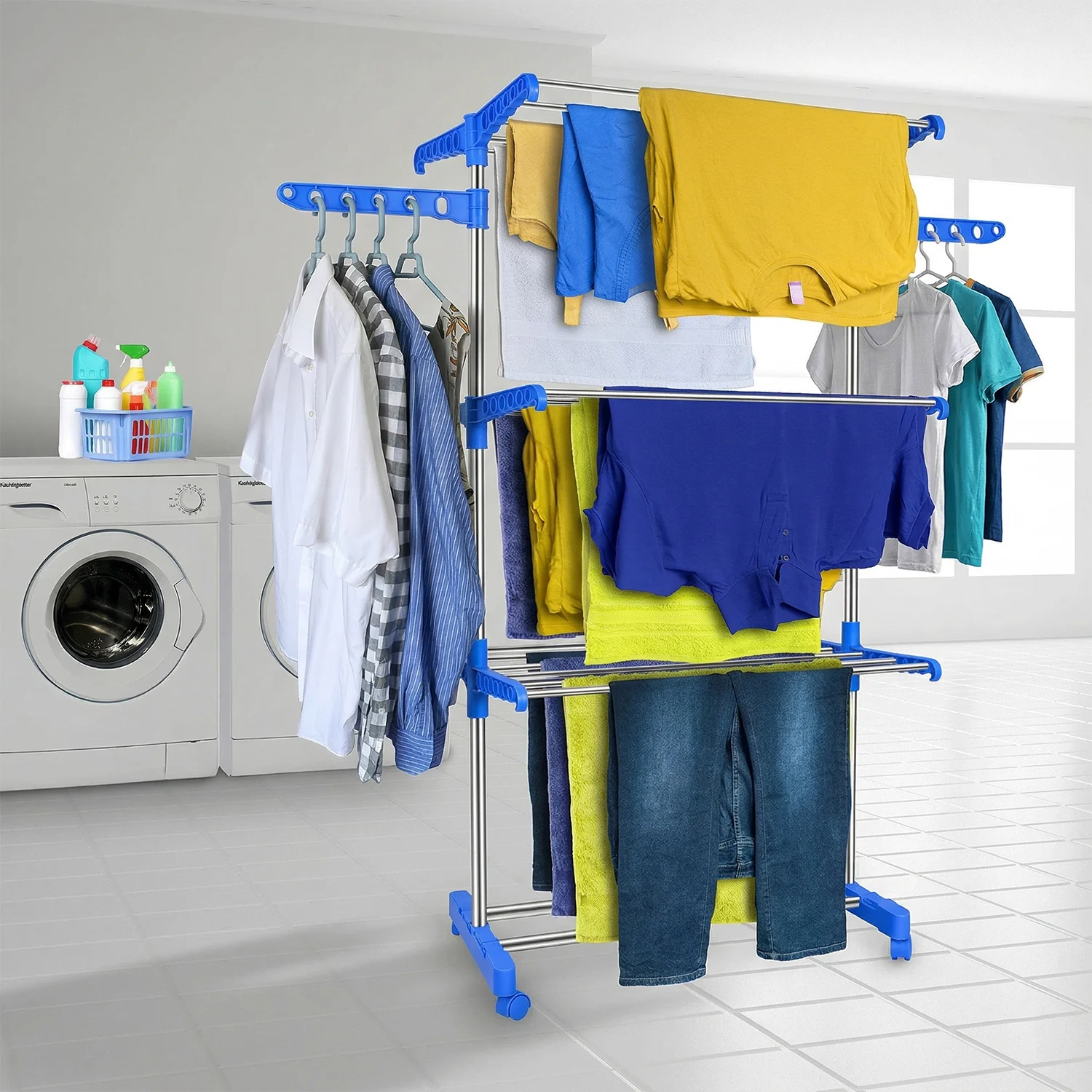 3 Layer Foldable Clothes Drying Stand Rack with Wheels (1 Pc) - Image 5