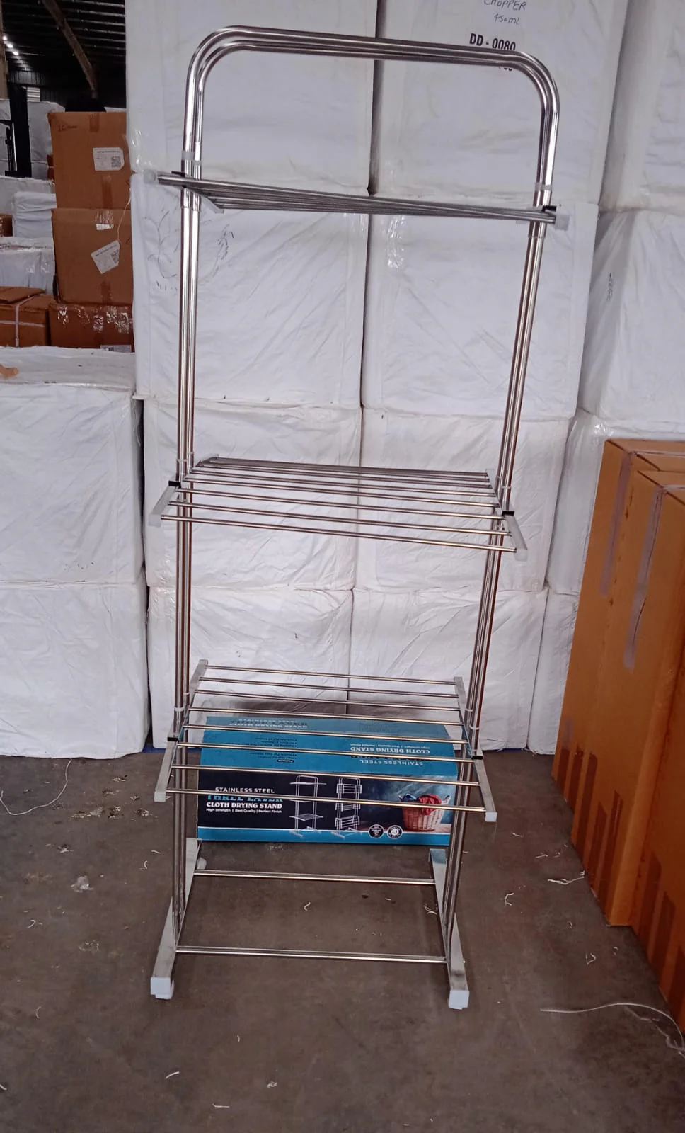 3 Layer Foldable Stainless Steel Cloth Drying Stand with Wheels - Image 8