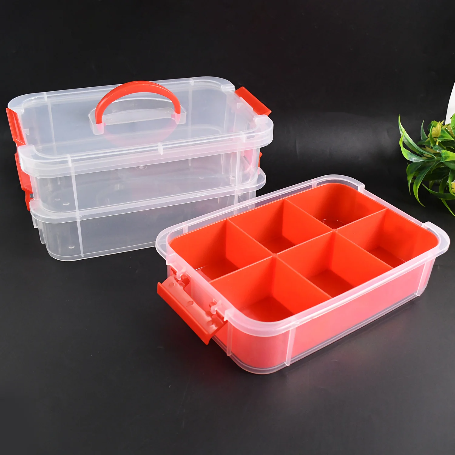 3-Layer Multi-Purpose Transparent Plastic Storage Carry Box with Handle - Image 4