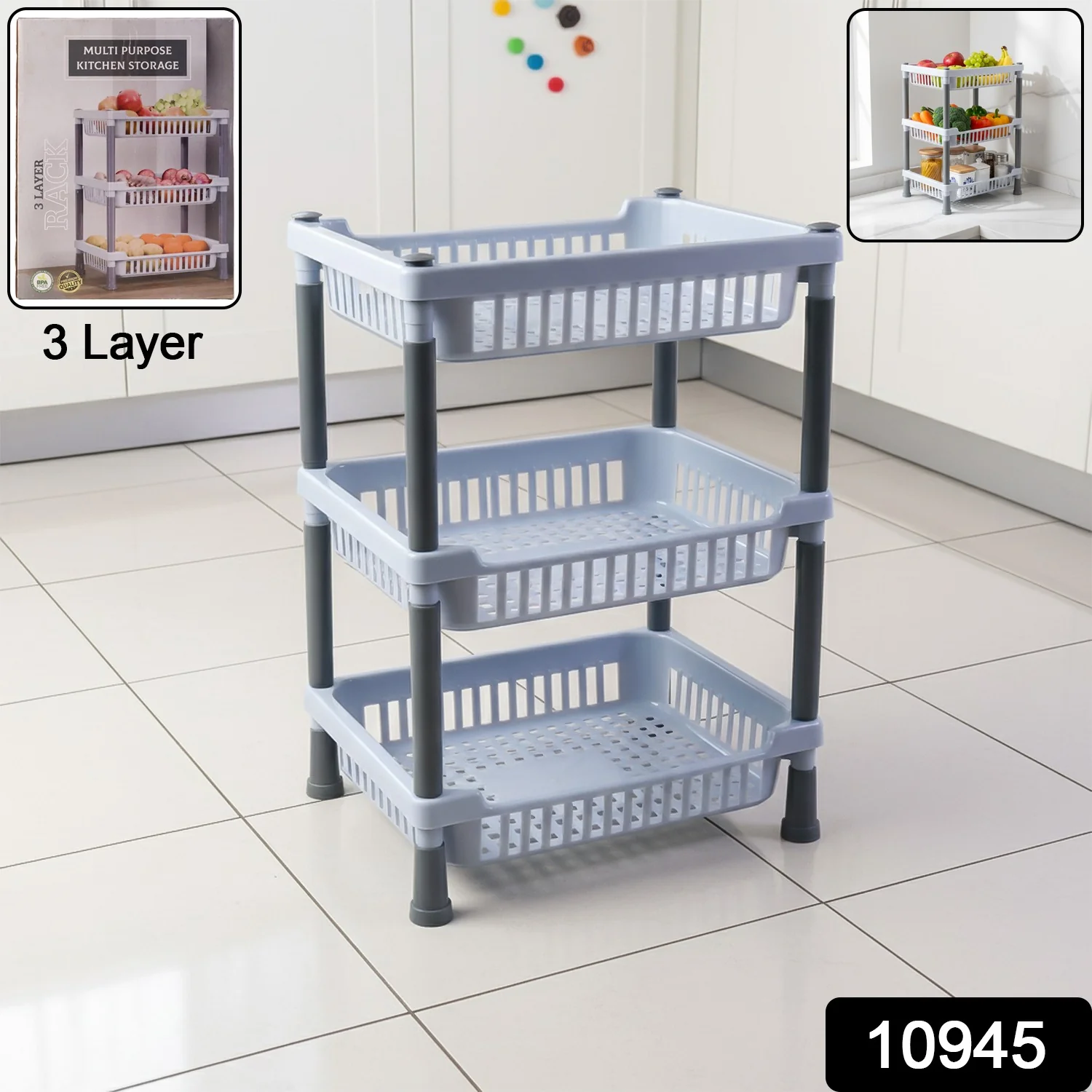 3-Layer Multipurpose Kitchen Storage Basket Rack - Image 2