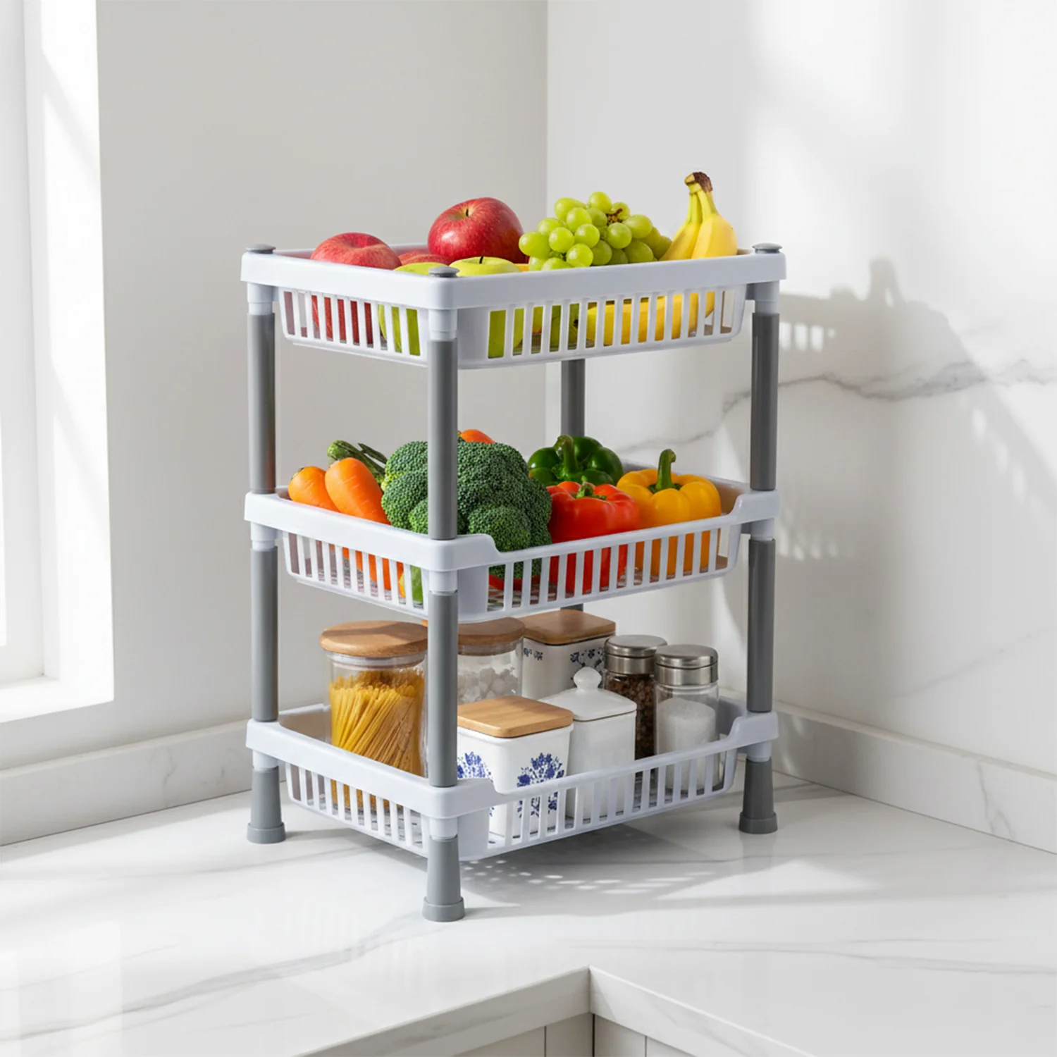3-Layer Multipurpose Kitchen Storage Basket Rack - Image 4