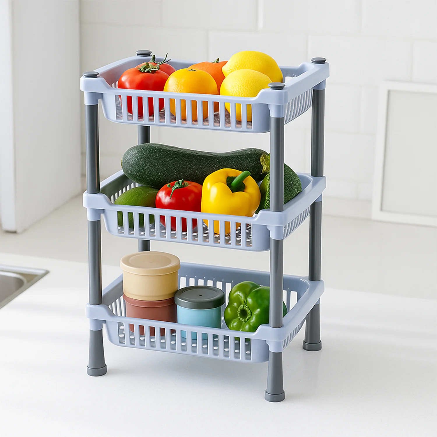 3-Layer Multipurpose Kitchen Storage Basket Rack - Image 6