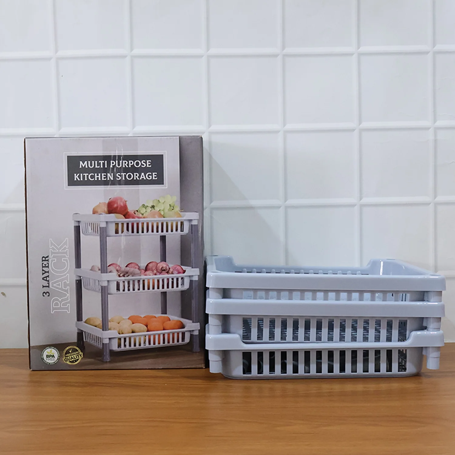 3-Layer Multipurpose Kitchen Storage Basket Rack - Image 7