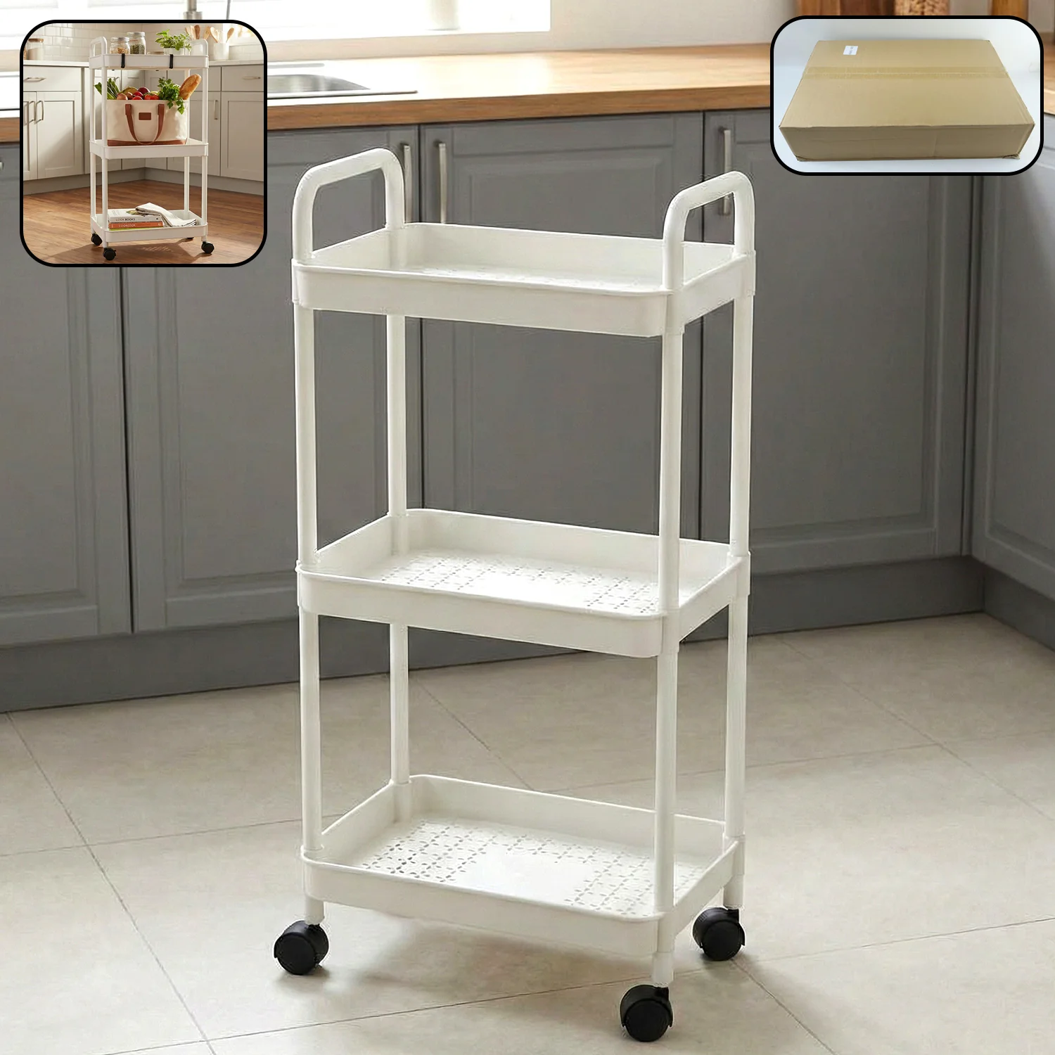 3 Layer Multipurpose Rolling Storage Trolley (1 Pc) - Image 4
