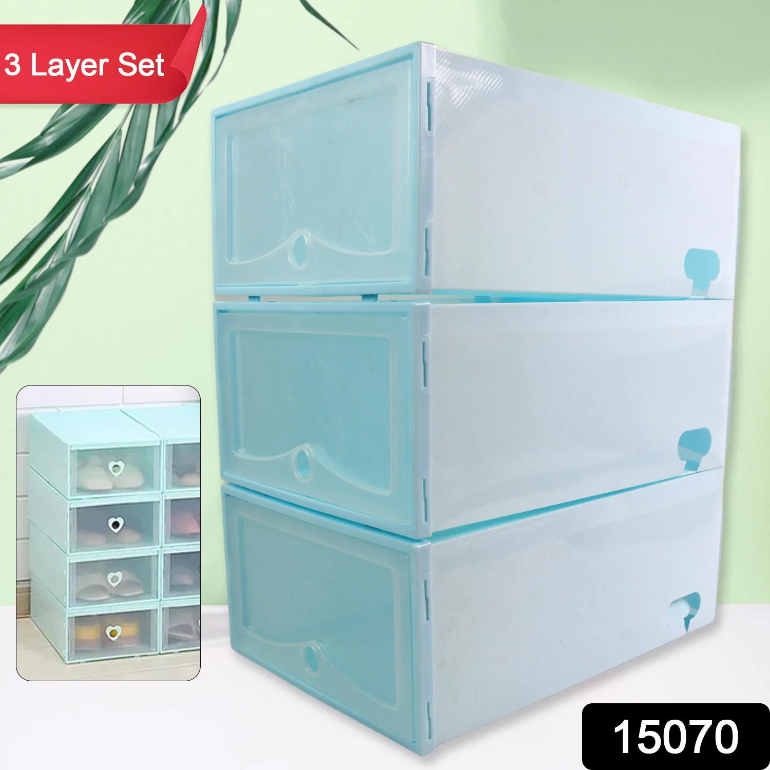 3 Layer Plastic Shoes Storage Box, Stackable Shoe Storage (1 Set / 3 Layer Set) - Image 2