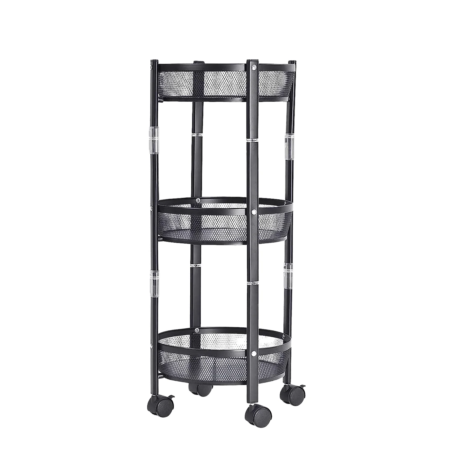 3-Layer Round Metal Mesh Utility Storage Trolley with Wheels - Image 5