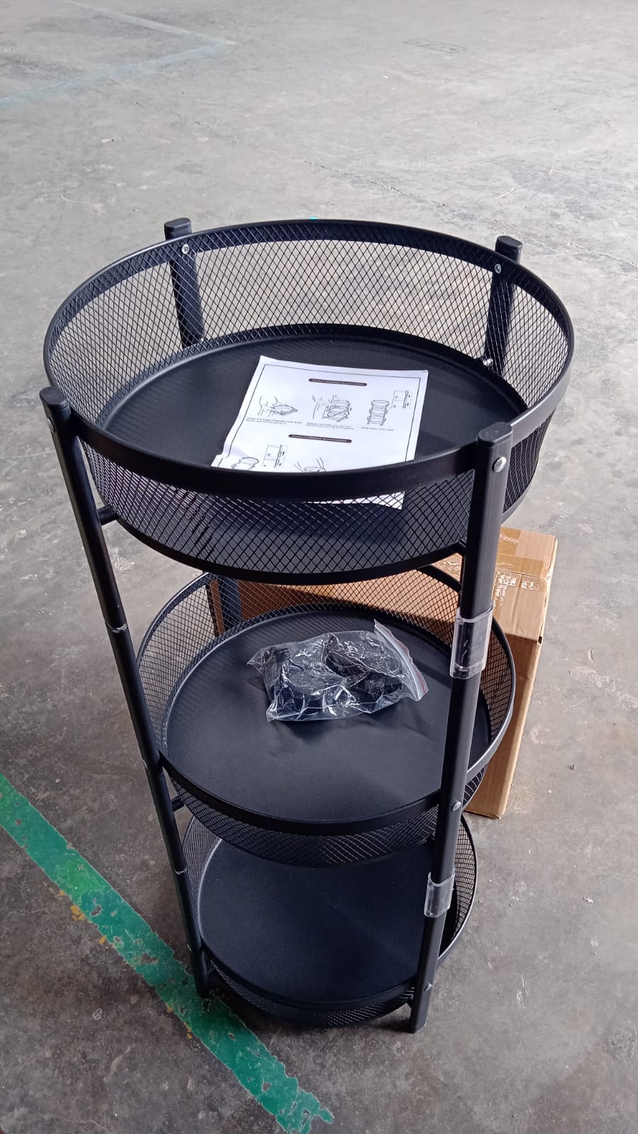 3-Layer Round Metal Mesh Utility Storage Trolley with Wheels - Image 7