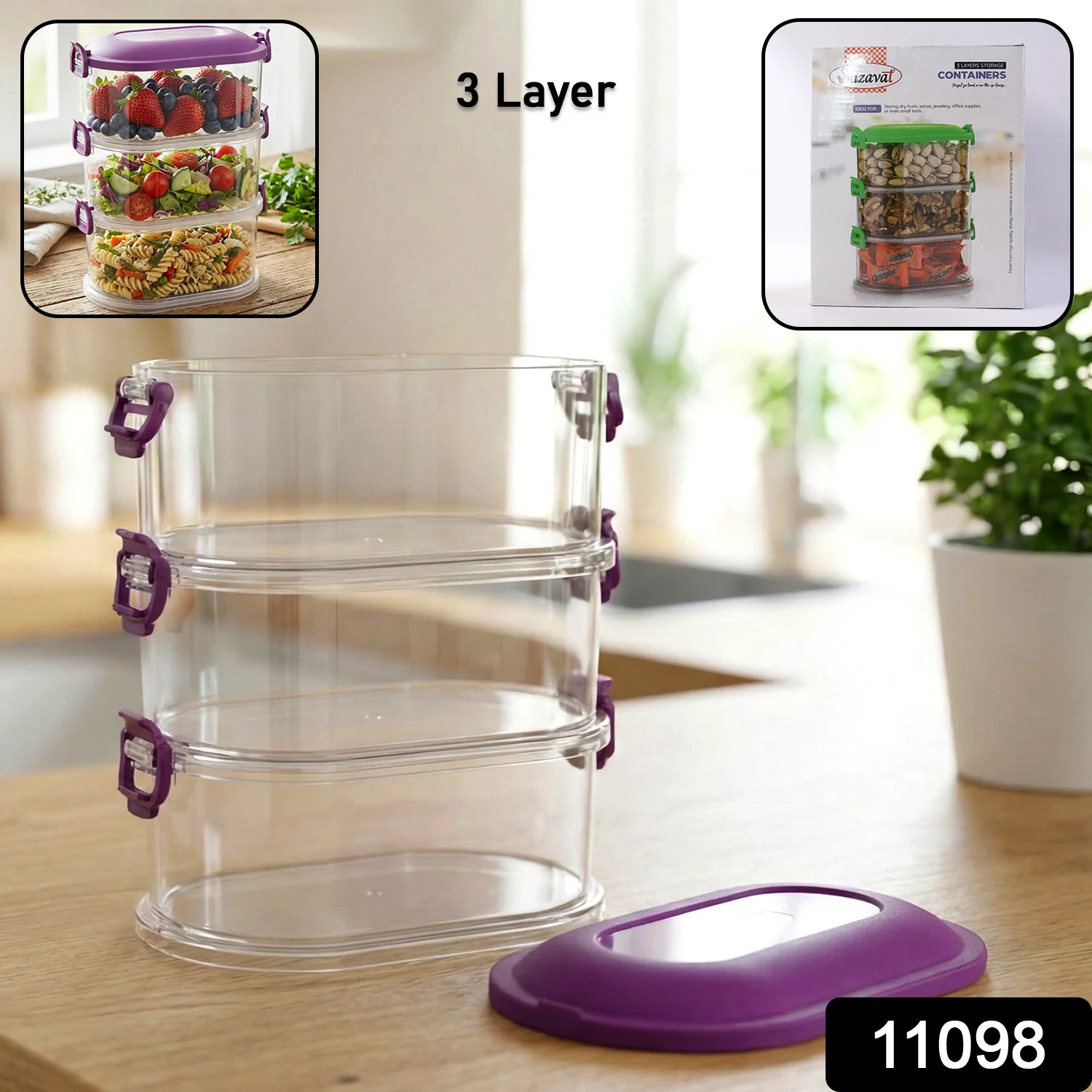 3 Layer Stackable Airtight Food Storage Container Set (1 Set) - Image 2