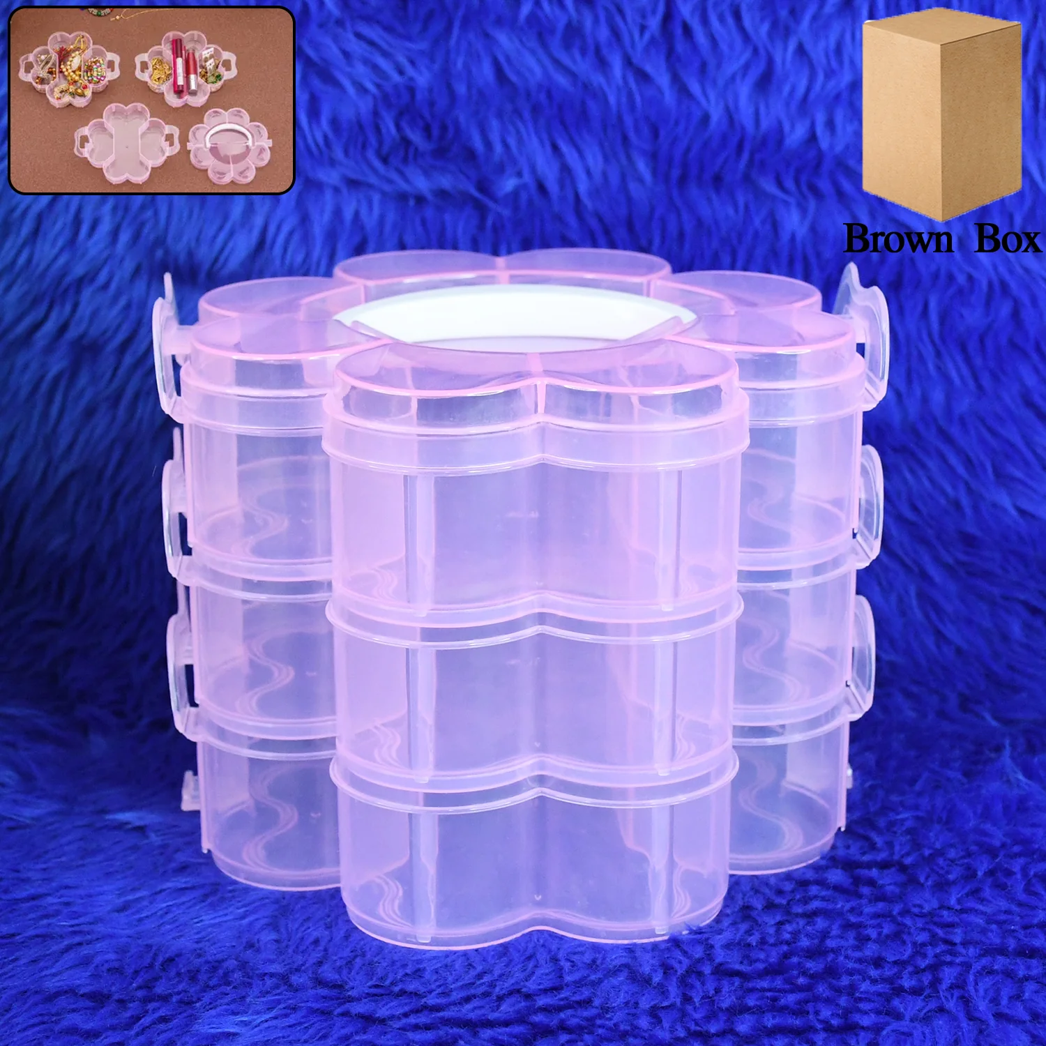 3-Layer Transparent Plastic Flower-Shaped Storage Box with 9 Grids - Image 3