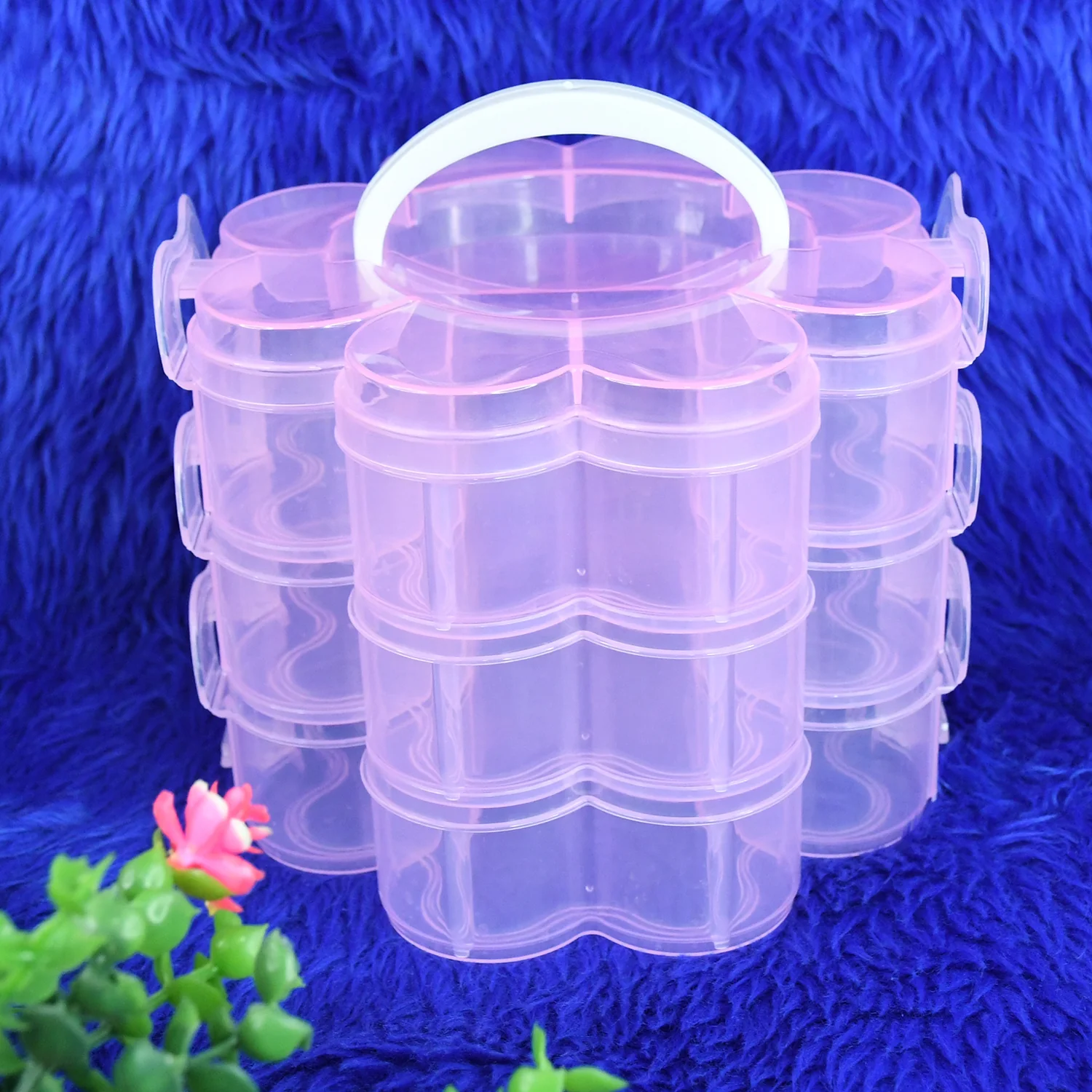3-Layer Transparent Plastic Flower-Shaped Storage Box with 9 Grids - Image 4