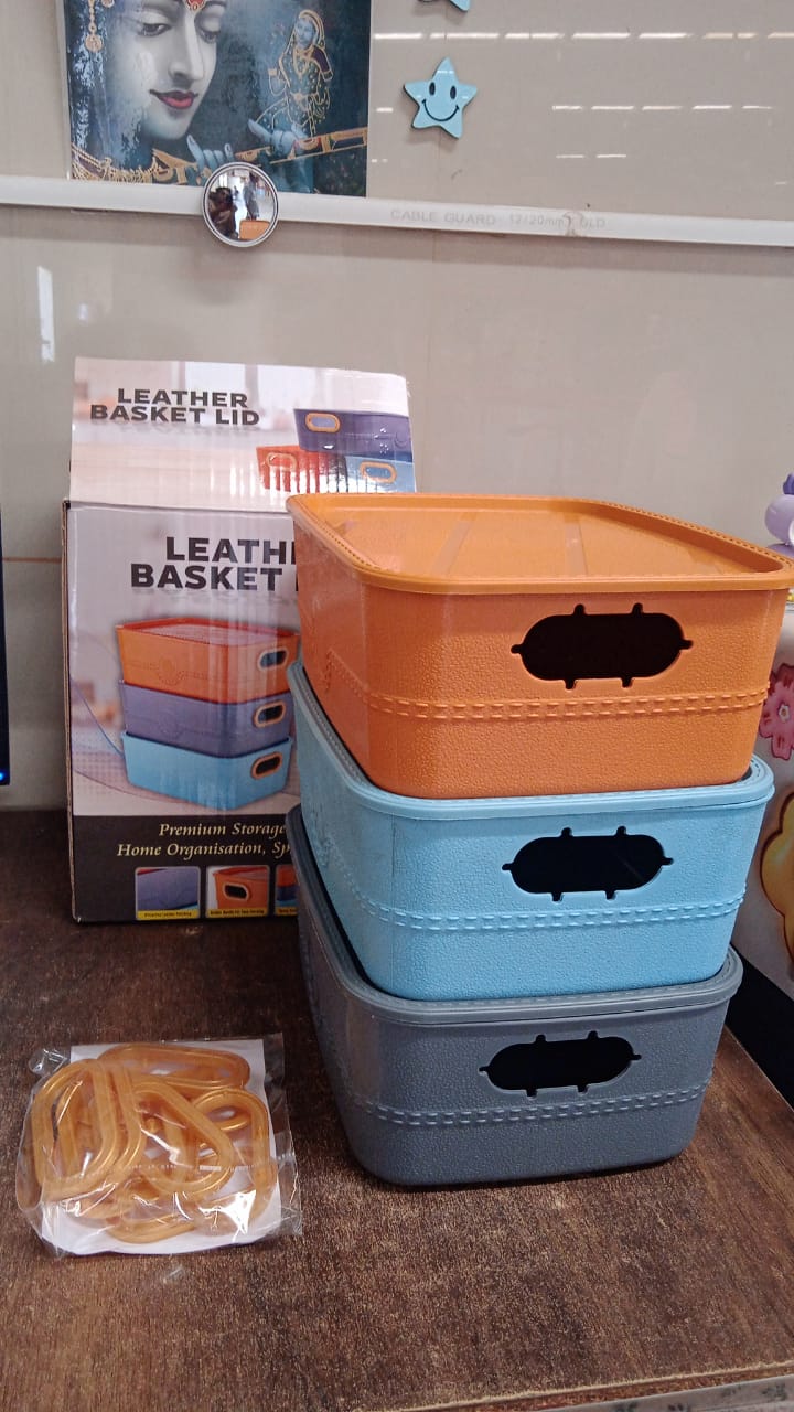 3-Piece Plastic Multipurpose Storage Basket Bin Set with Handle (3 Pcs Set) - Image 7