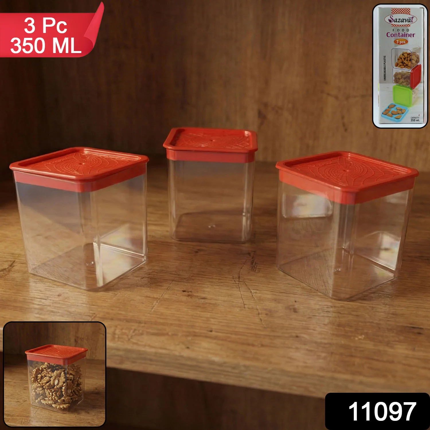 3 Piece Airtight Food Storage Container Set (1 Set / 350 ML) - Image 2