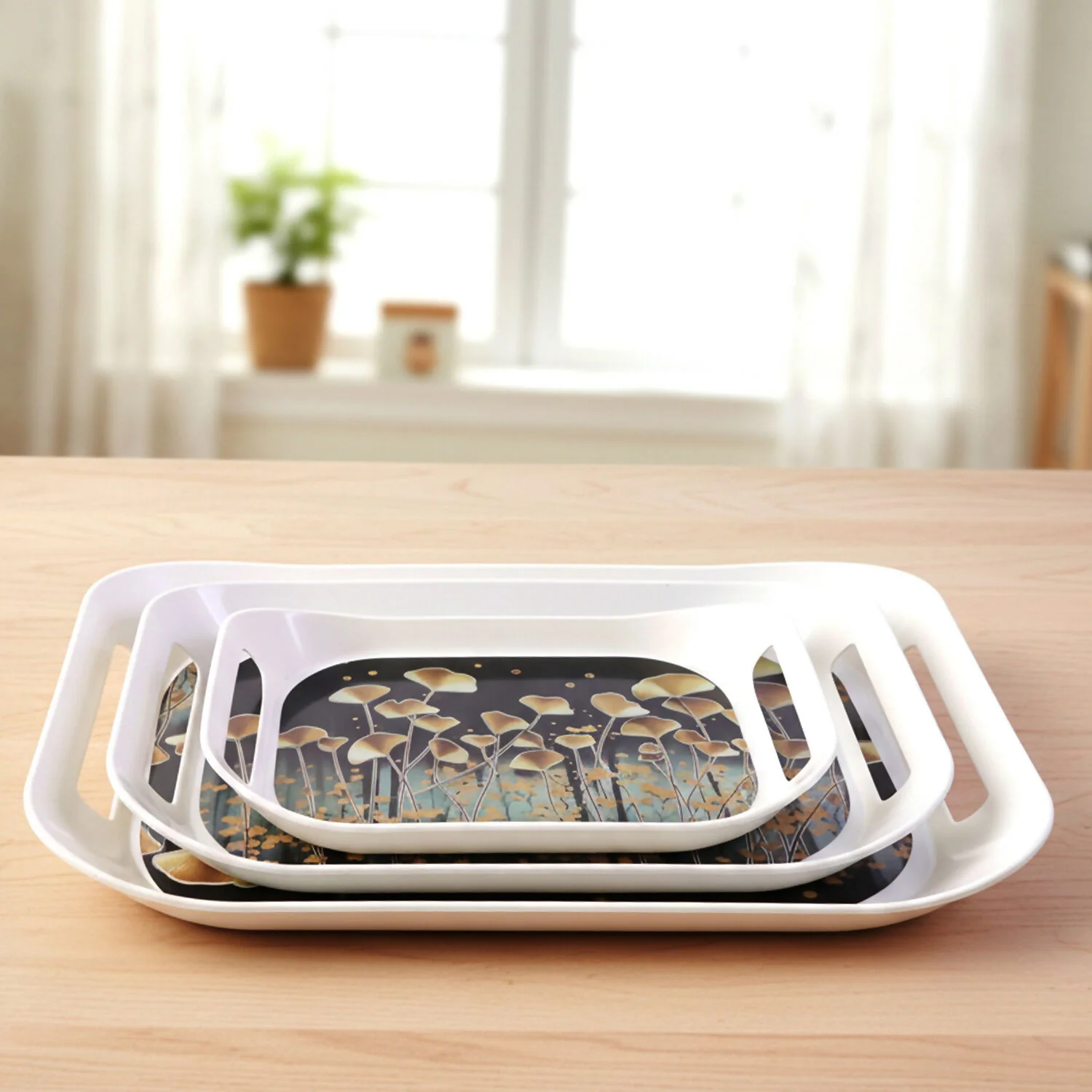 3-Piece Printed Serving Tray Set with Handles - Image 2