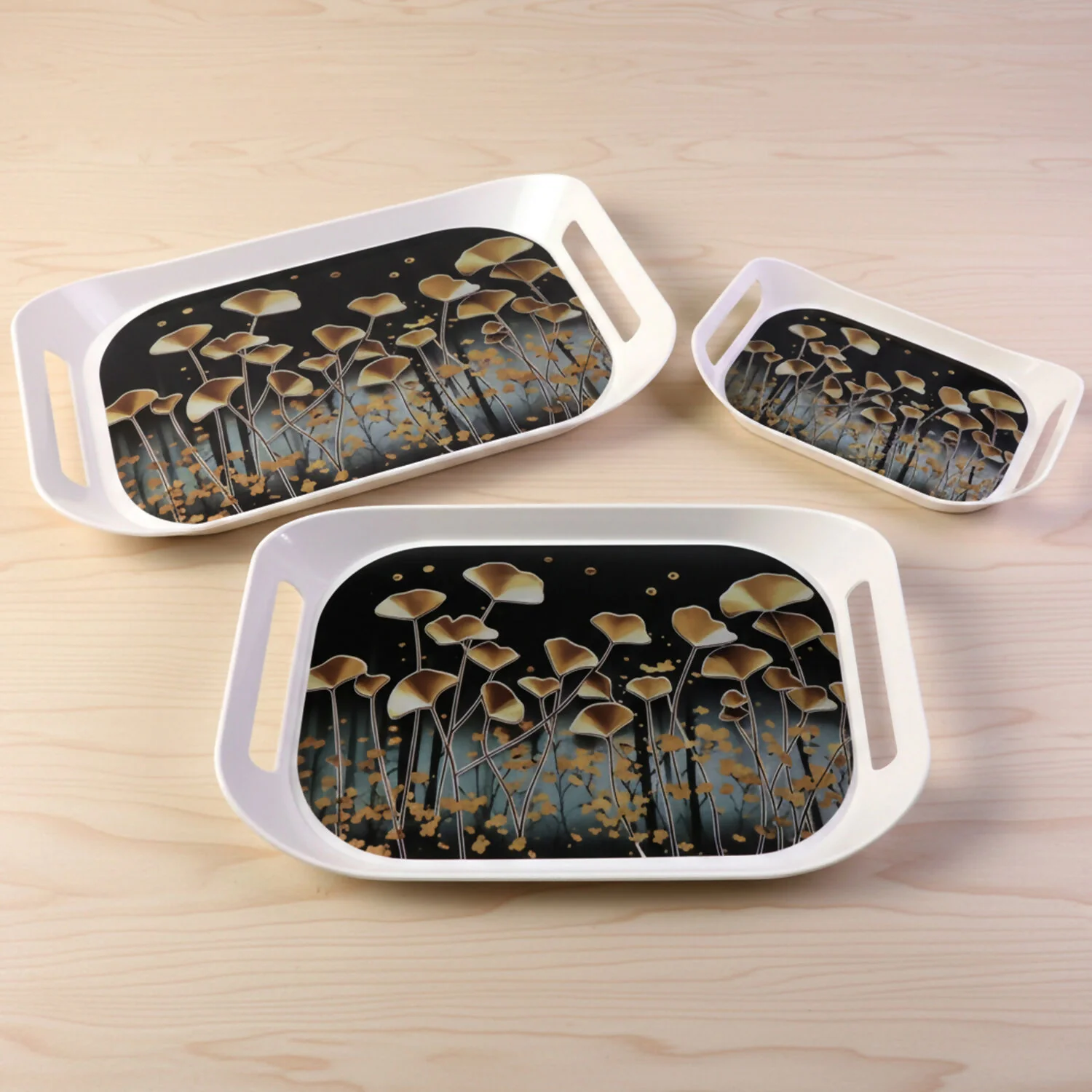3-Piece Printed Serving Tray Set with Handles - Image 4
