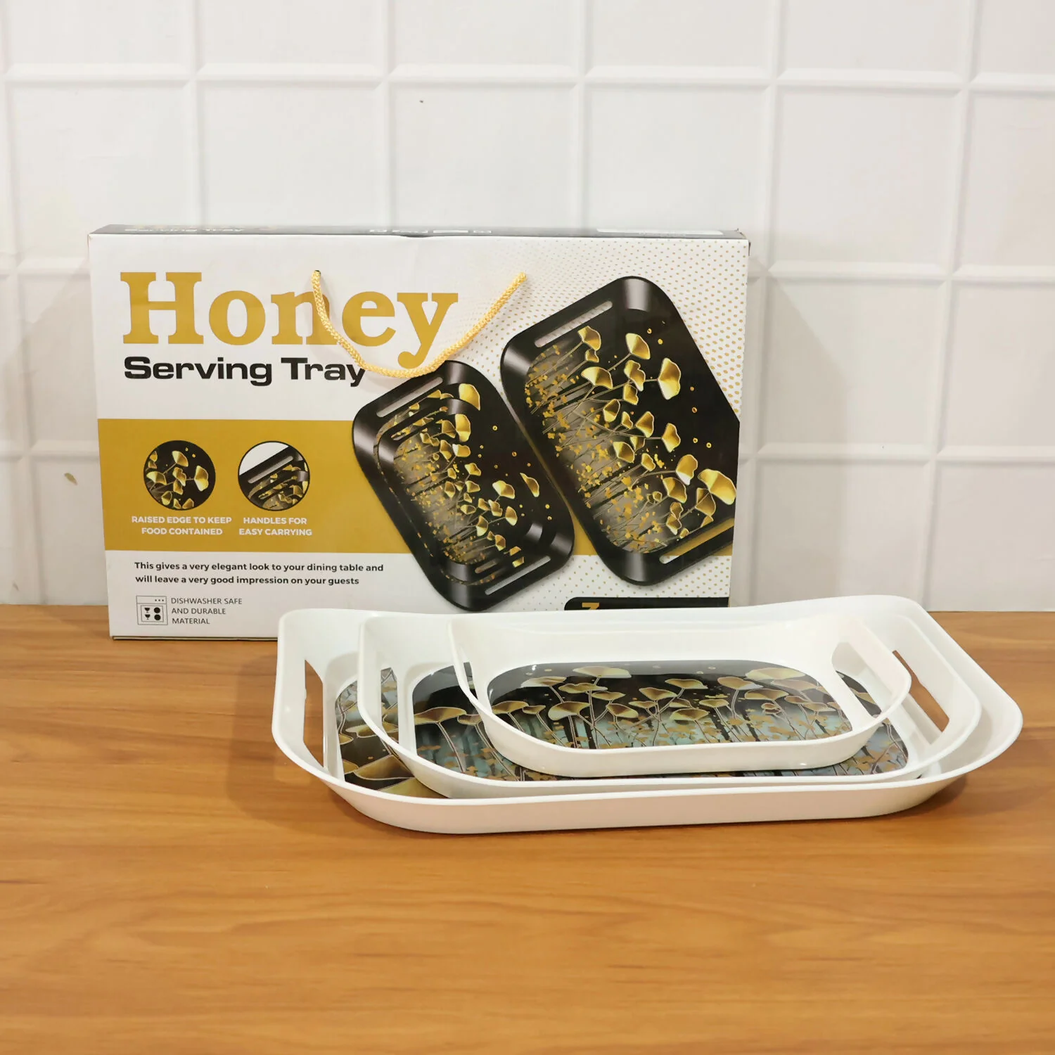 3-Piece Printed Serving Tray Set with Handles - Image 5