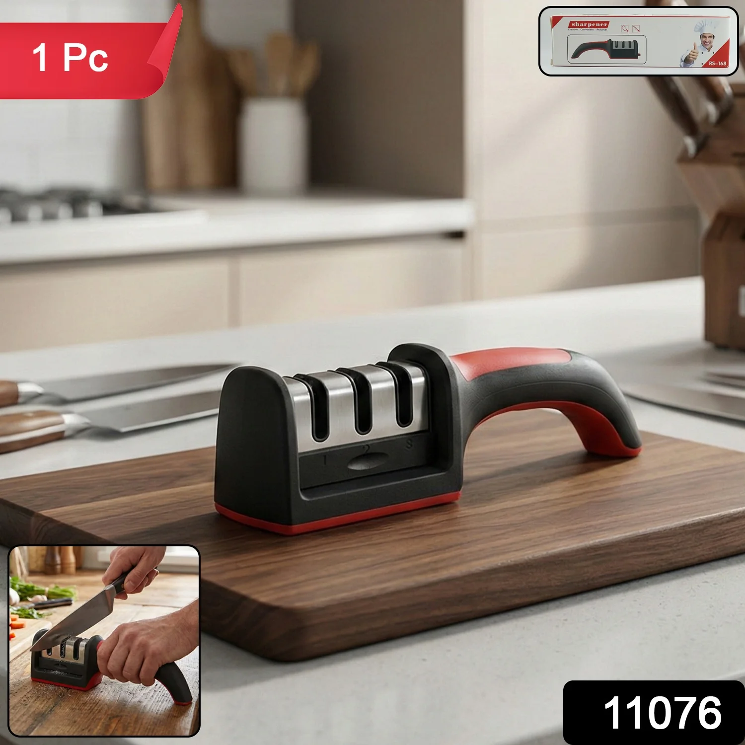 3 Stage Knife Sharpener Tool with Ergonomic Handle (1 Pc) - Image 2