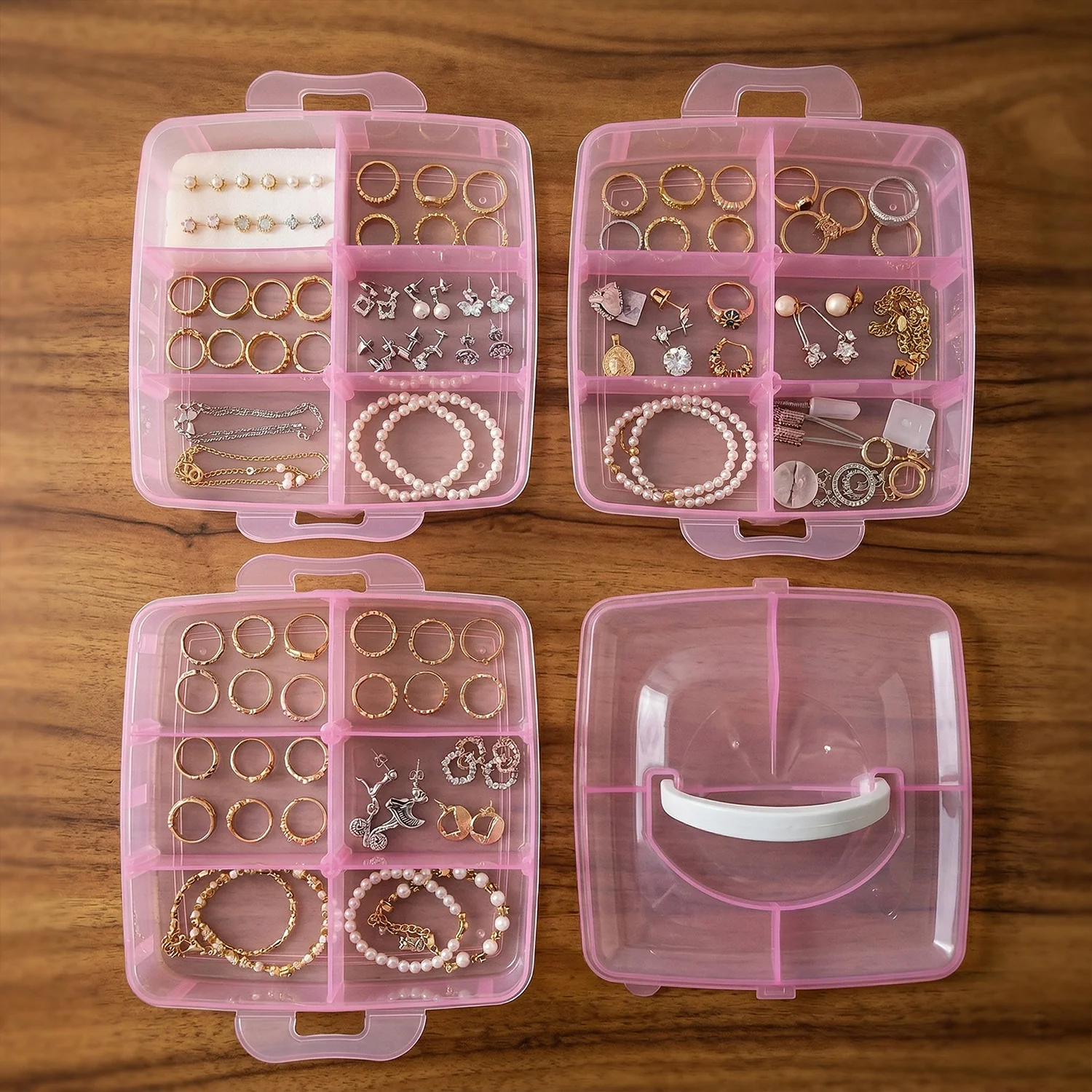 3-Tier Transparent Craft Storage Box with 18 Adjustable Compartments - Image 4