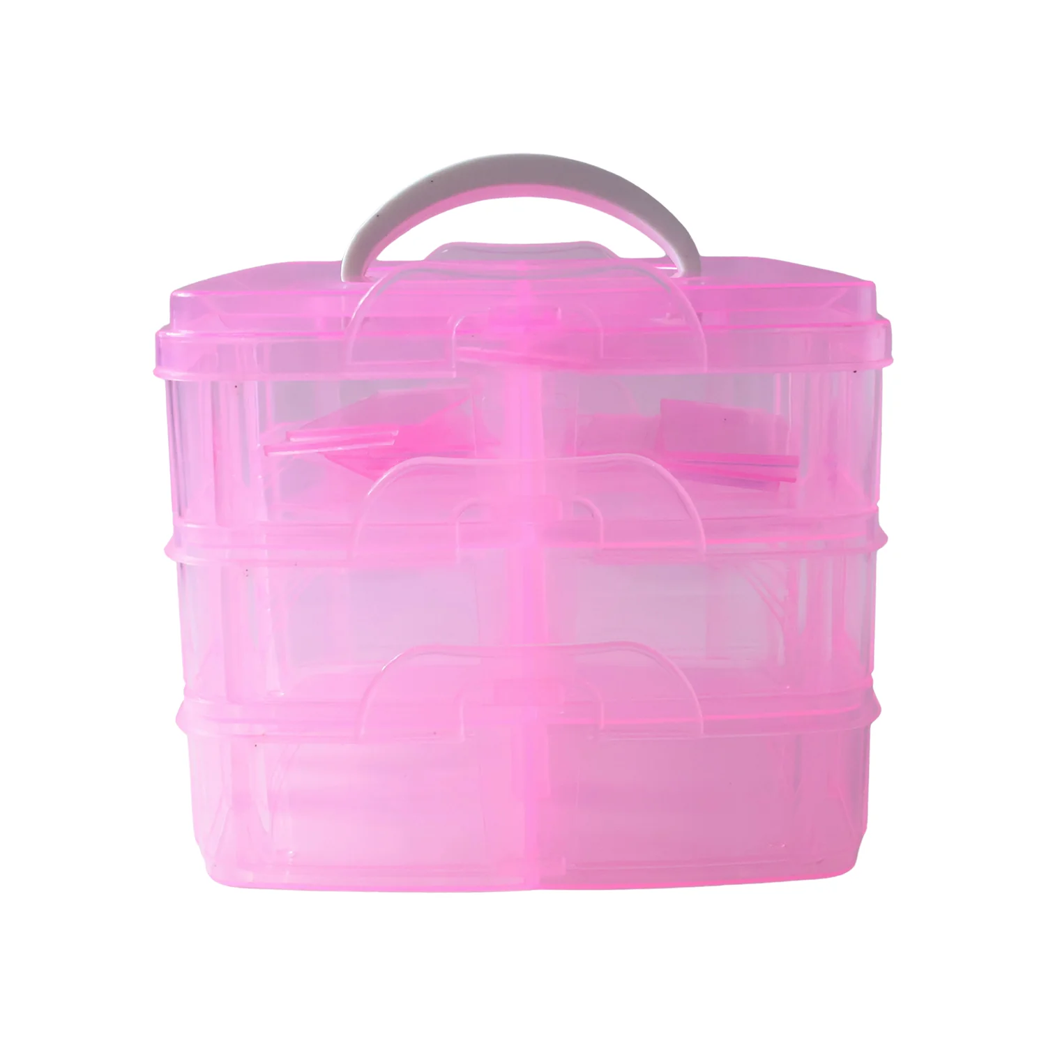 3-Tier Transparent Craft Storage Box with 18 Adjustable Compartments - Image 5