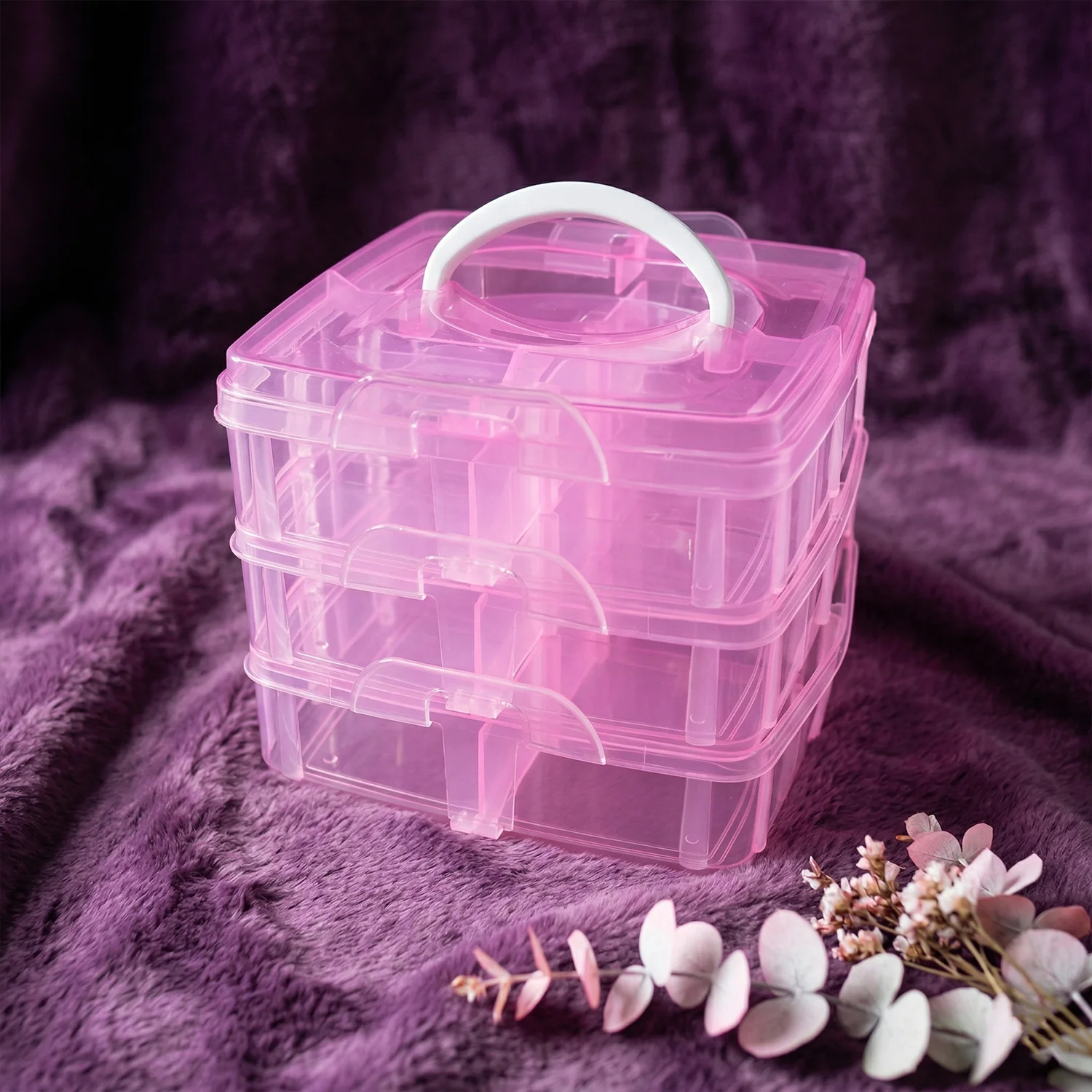 3-Tier Transparent Craft Storage Box with 18 Adjustable Compartments - Image 7