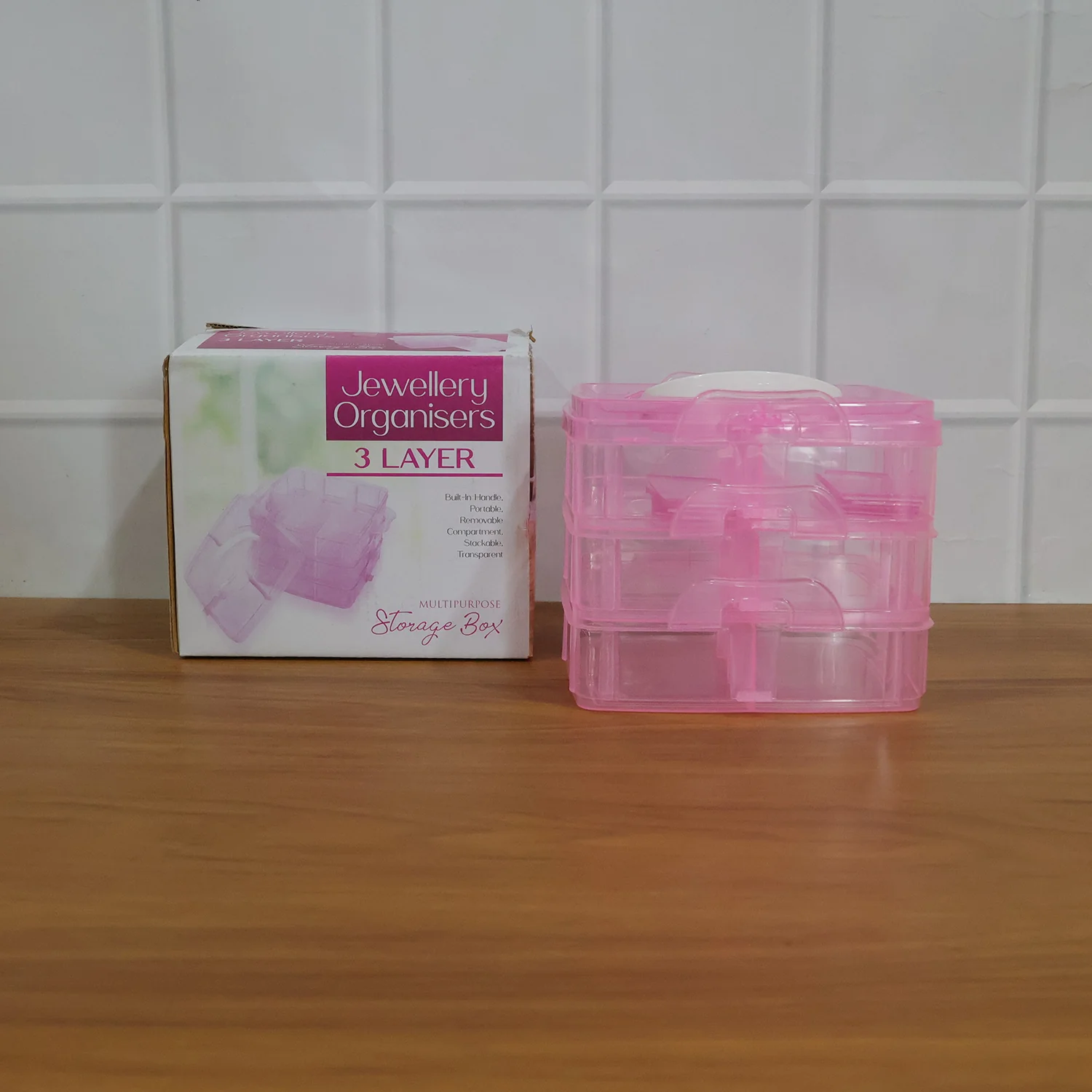 3-Tier Transparent Craft Storage Box with 18 Adjustable Compartments - Image 9