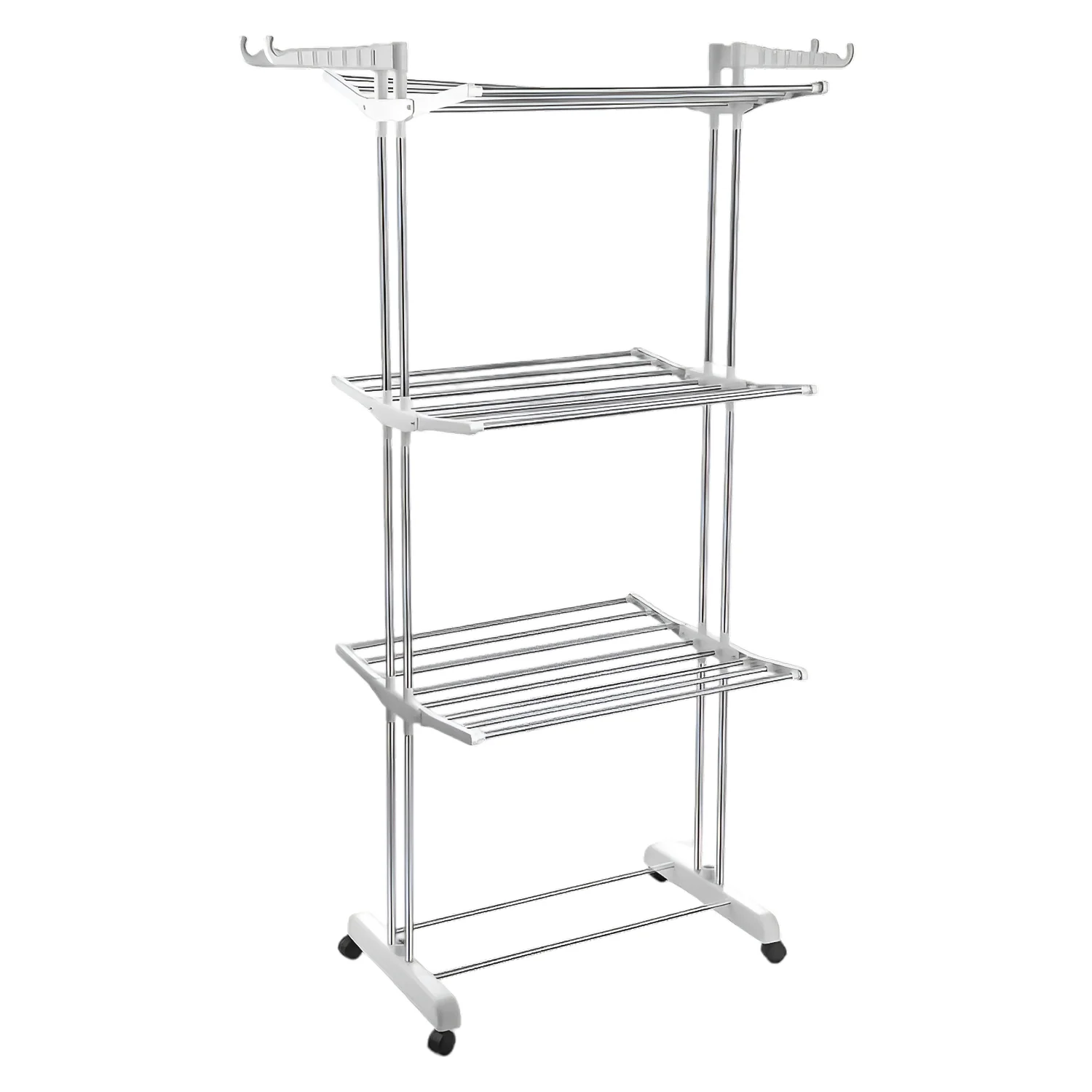 3-Tier Foldable Stainless Steel Cloth Drying Stand with Wheels - Image 7