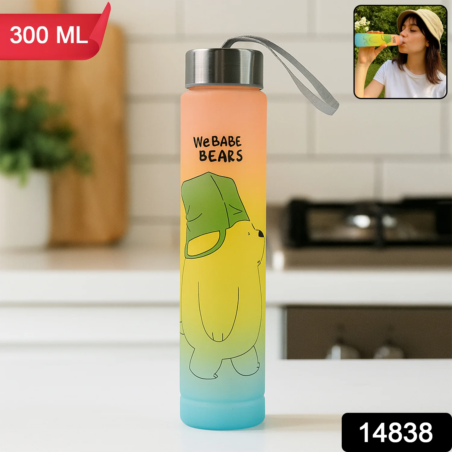 300 ML Cute Cartoon Printed Plastic Water Bottle - Image 2