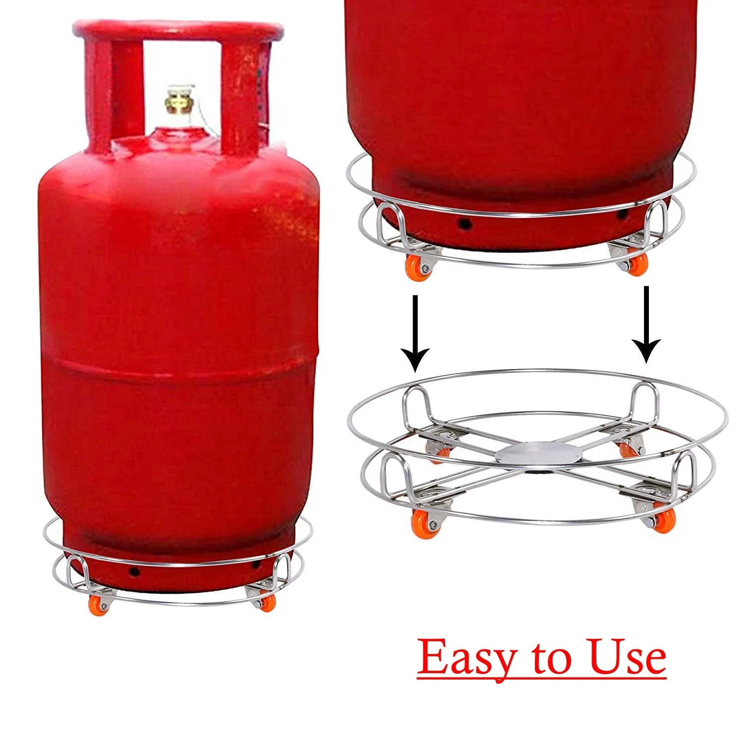 Stainless Steel Gas Cylinder Trolley Wheels LPG Cylinder Roller Stand Movable Trolley - Image 6