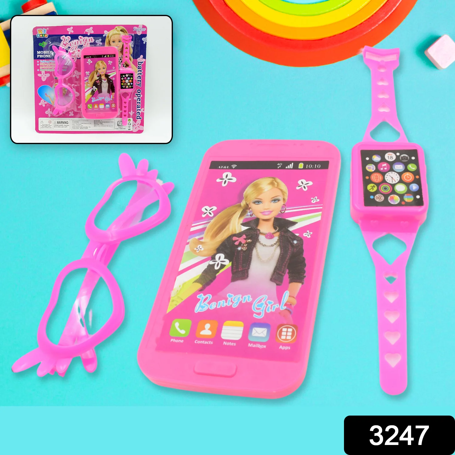 Barbie Musical Phone, Watch & Glasses Play Set for Girls (3 Pc, Battery-Free) - Image 2