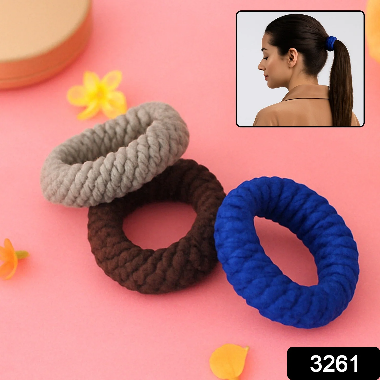 Tyre Shape Hair Rubber Bands Pack of 3 (Multicolour), Hair accessories - Image 2