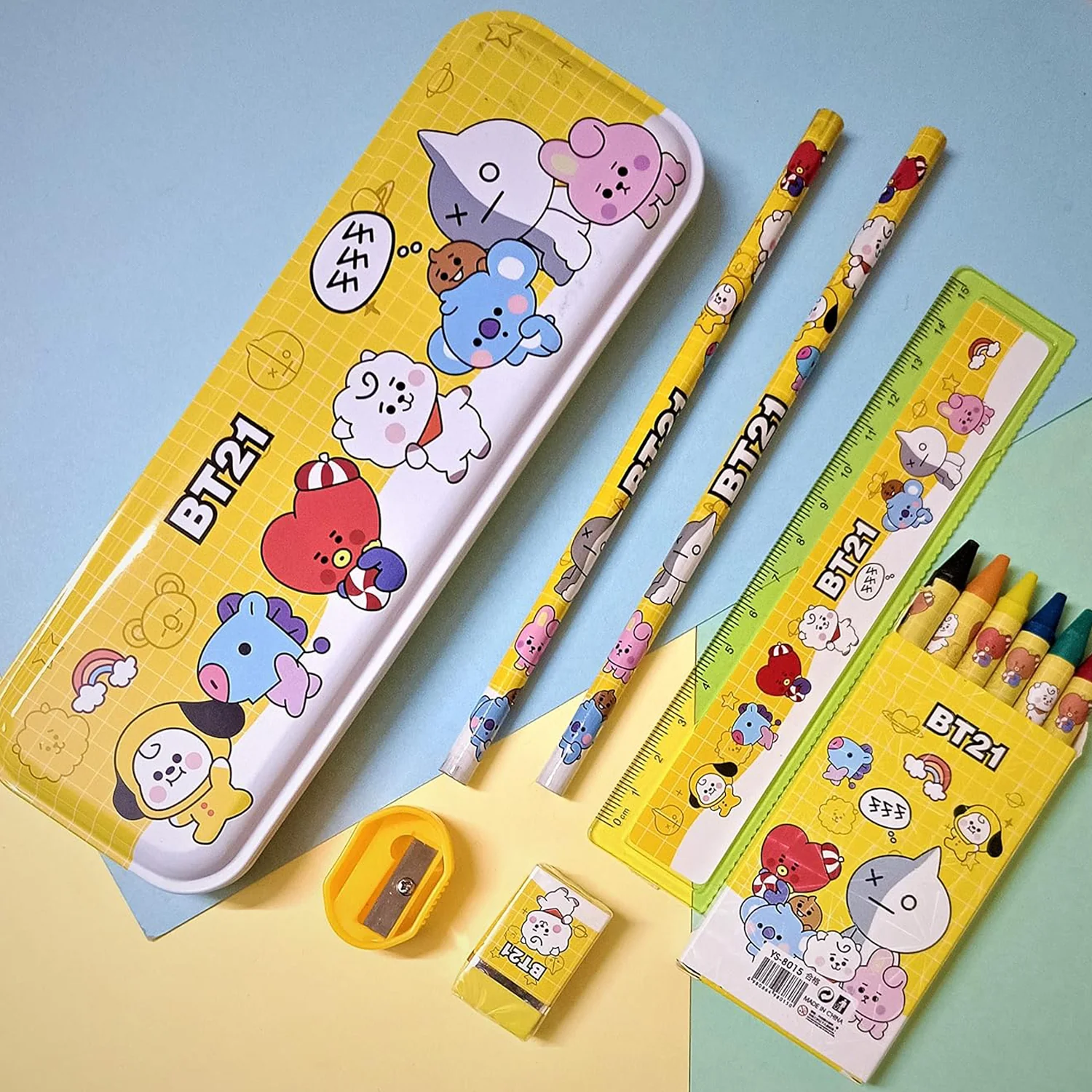 Stationery Kit for Kids - Metal Pencil Box, Sharpener, Pencil & Eraser (12 Pc Set) - Image 3