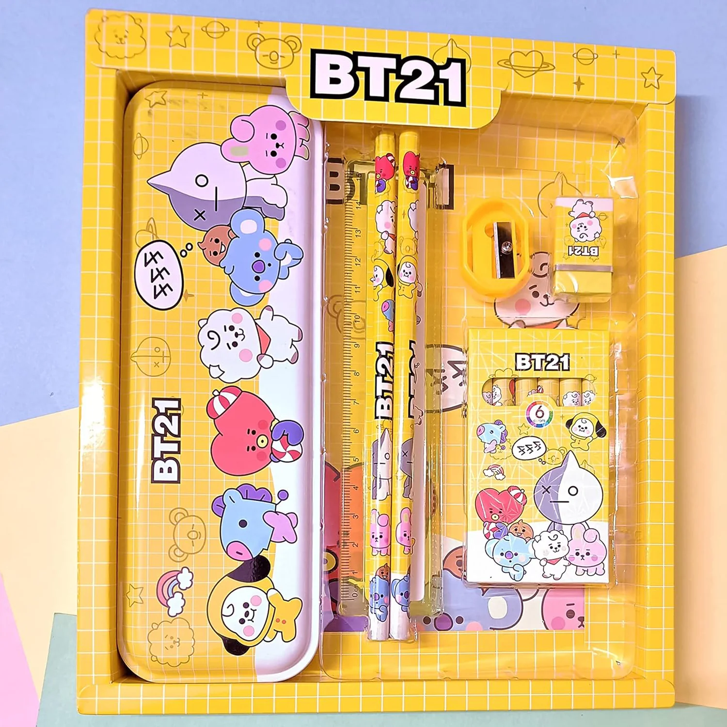 Stationery Kit for Kids - Metal Pencil Box, Sharpener, Pencil & Eraser (12 Pc Set) - Image 5