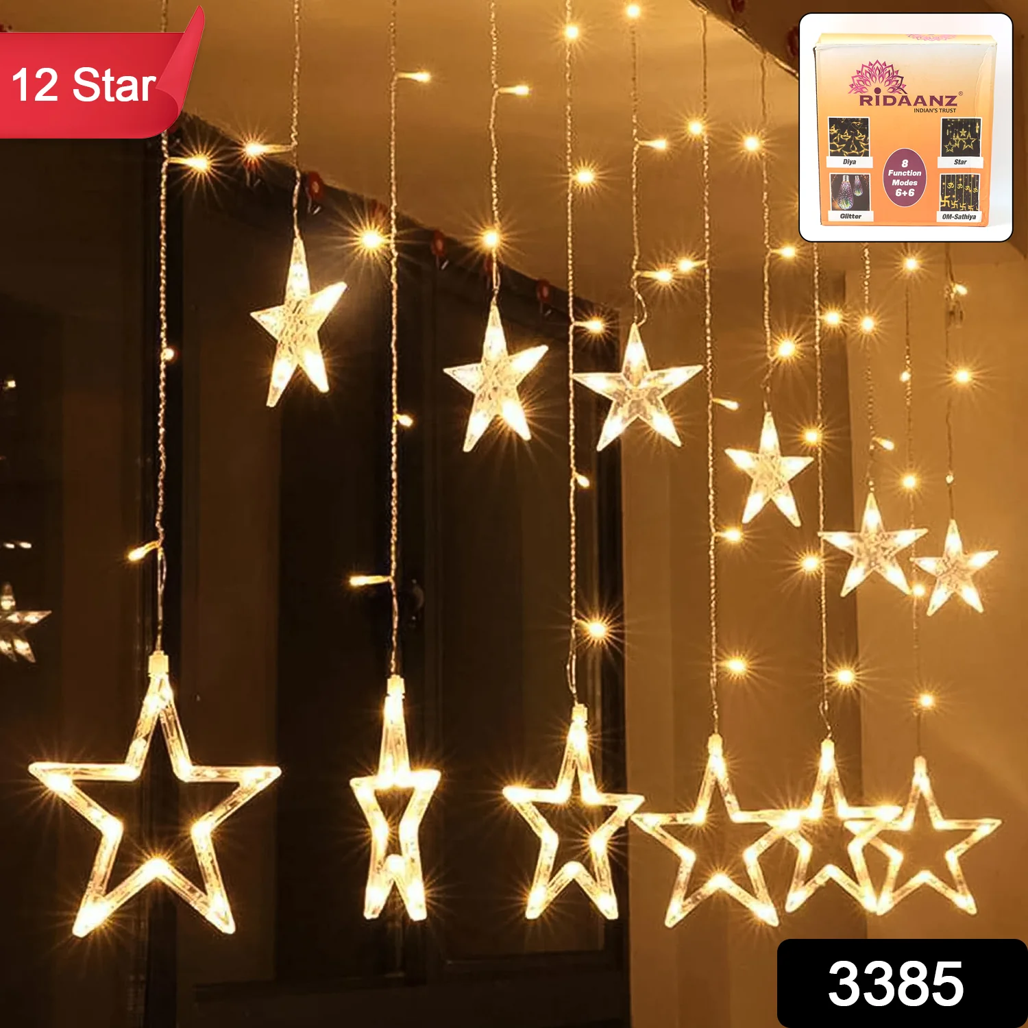LED Curtain String Lights LED Christmas Light Indoor and Outdoor Light (Warm White / With Box) - Image 2