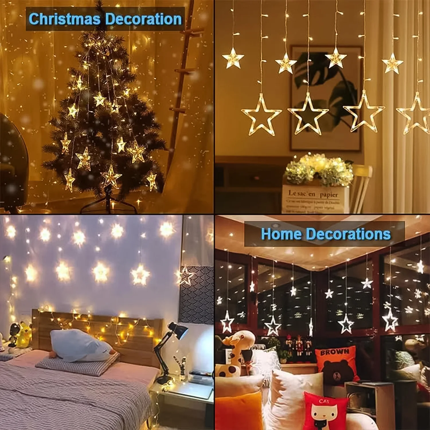 LED Curtain String Lights LED Christmas Light Indoor and Outdoor Light (Warm White / With Box) - Image 5