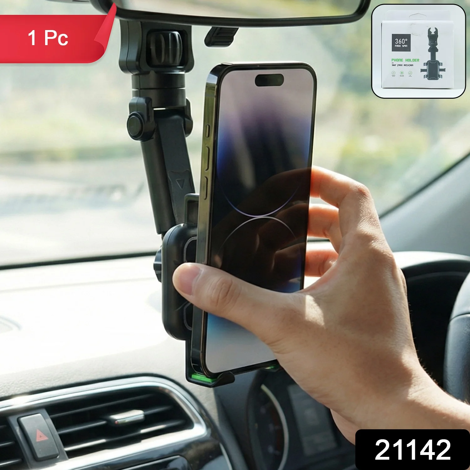 360 Degree Adjustable Rearview Mirror Car Mobile Phone Holder (1 Pc) - Image 2