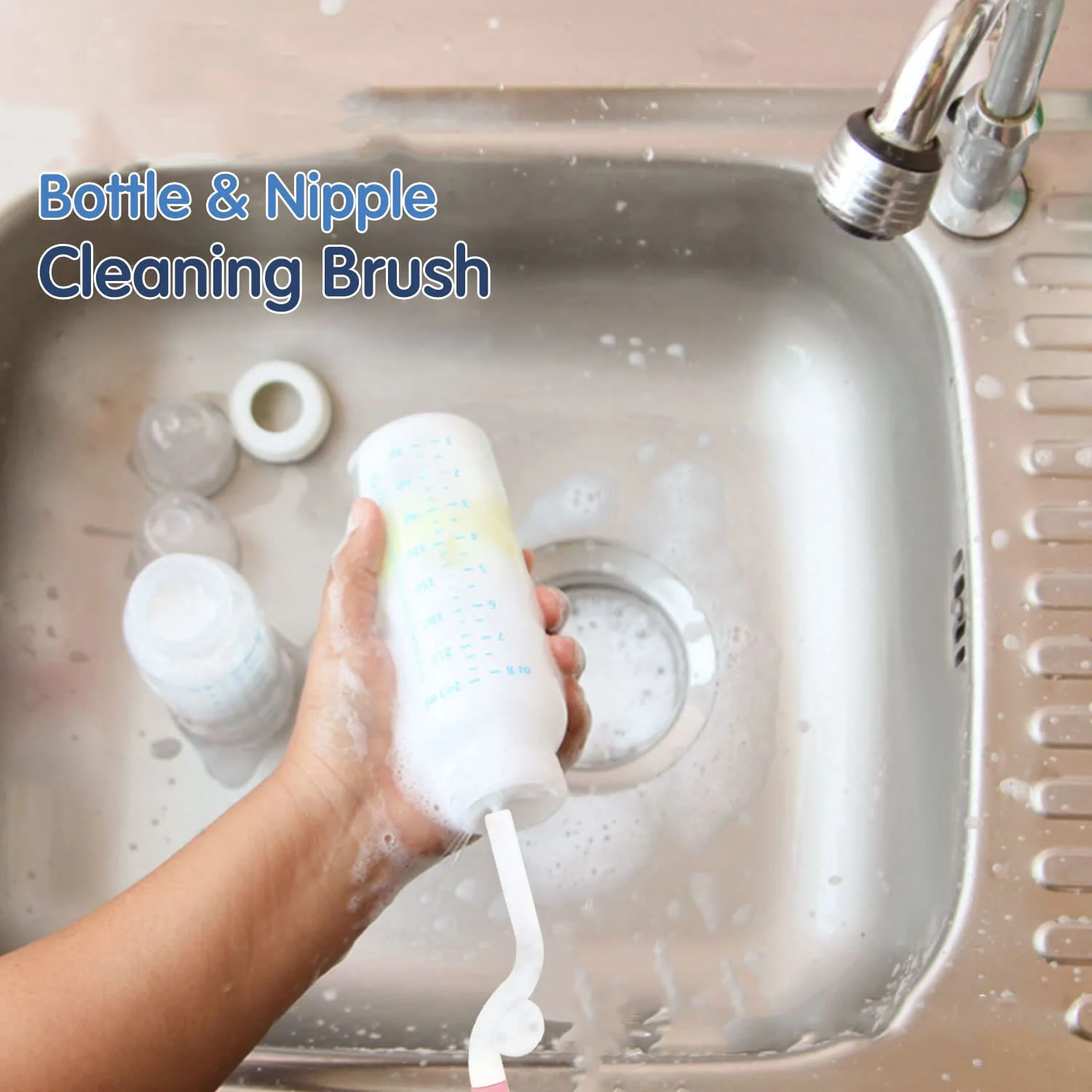Bottle & Nipple Cleaning Brush with 360° Rotary Handle (1 Pc) - Image 4