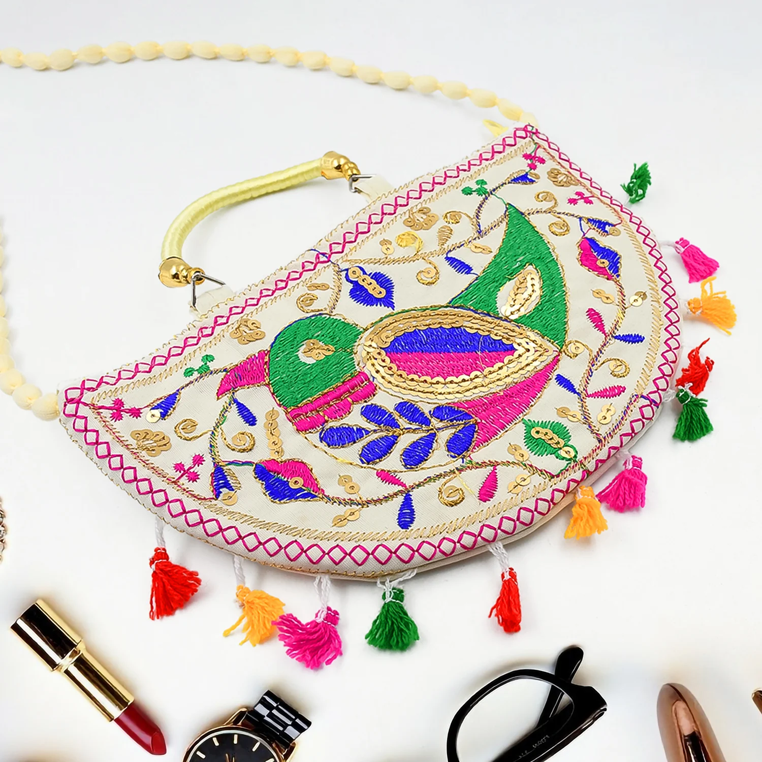 Traditional handbag, Rajasthani Jaipuri Cotton Bag (1 Pc) - Image 5