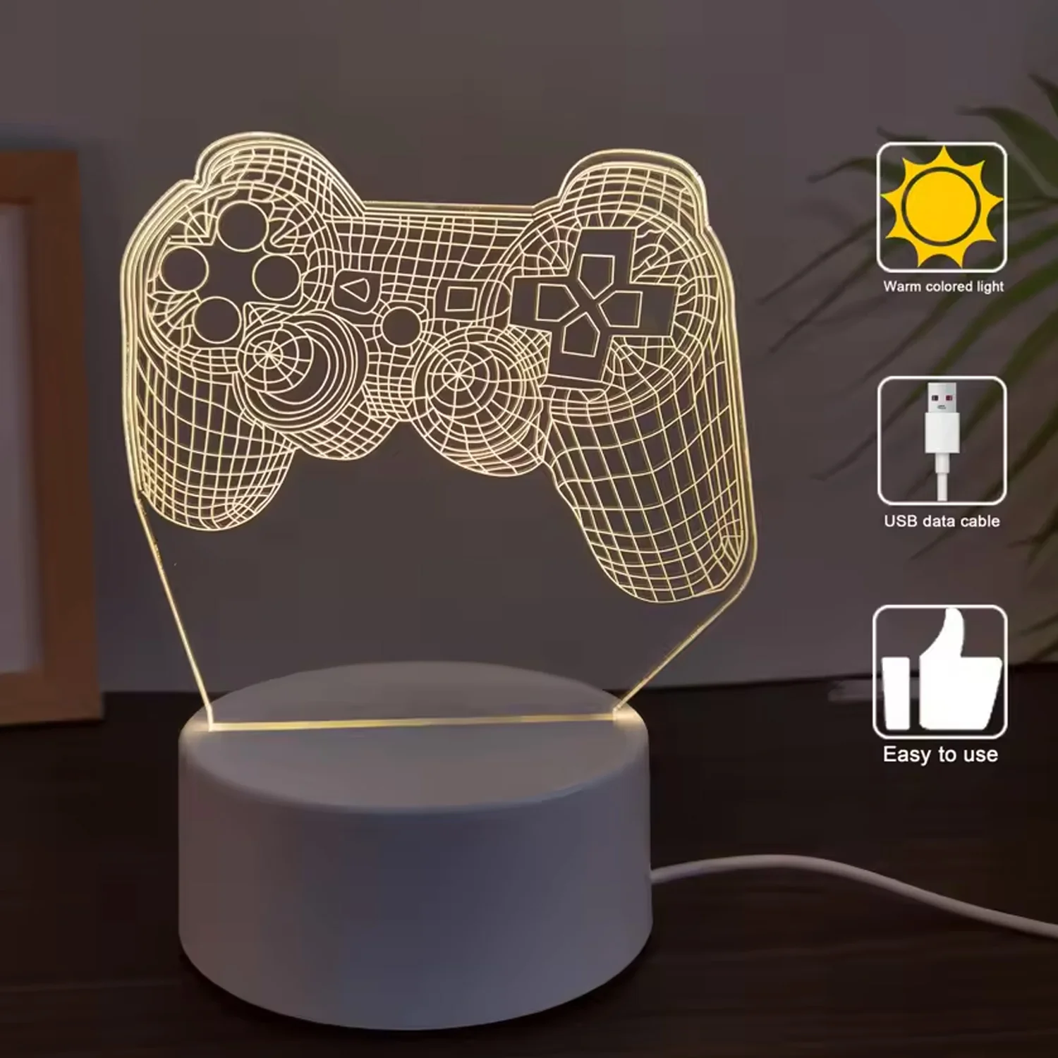3D Acrylic LED Night Lamp – Game Controller Shape Decorative Light for Gamers (1 Pc) - Image 6