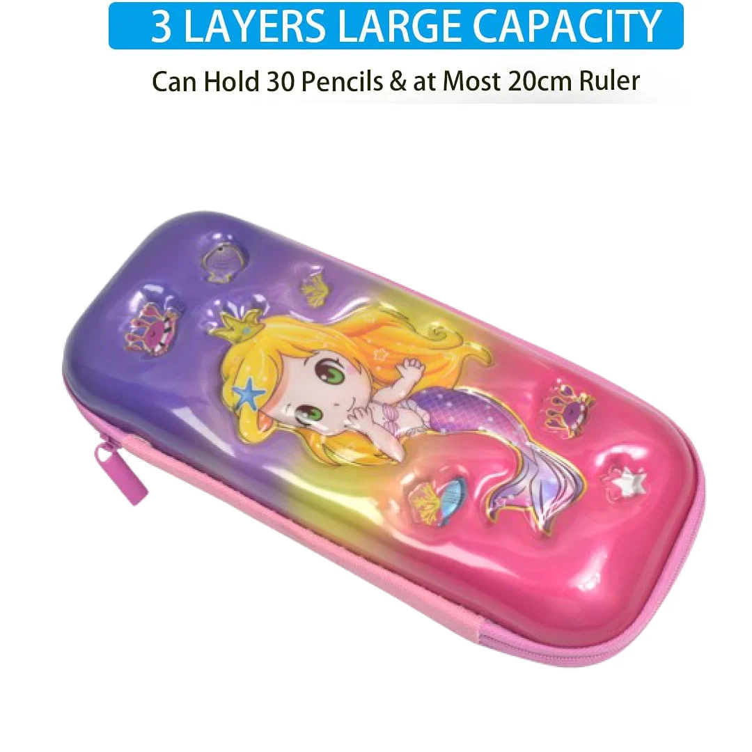 Cute Cartoon Printed Hard Shell Pencil Case with Zipper Closure (1 Pc) - Image 3