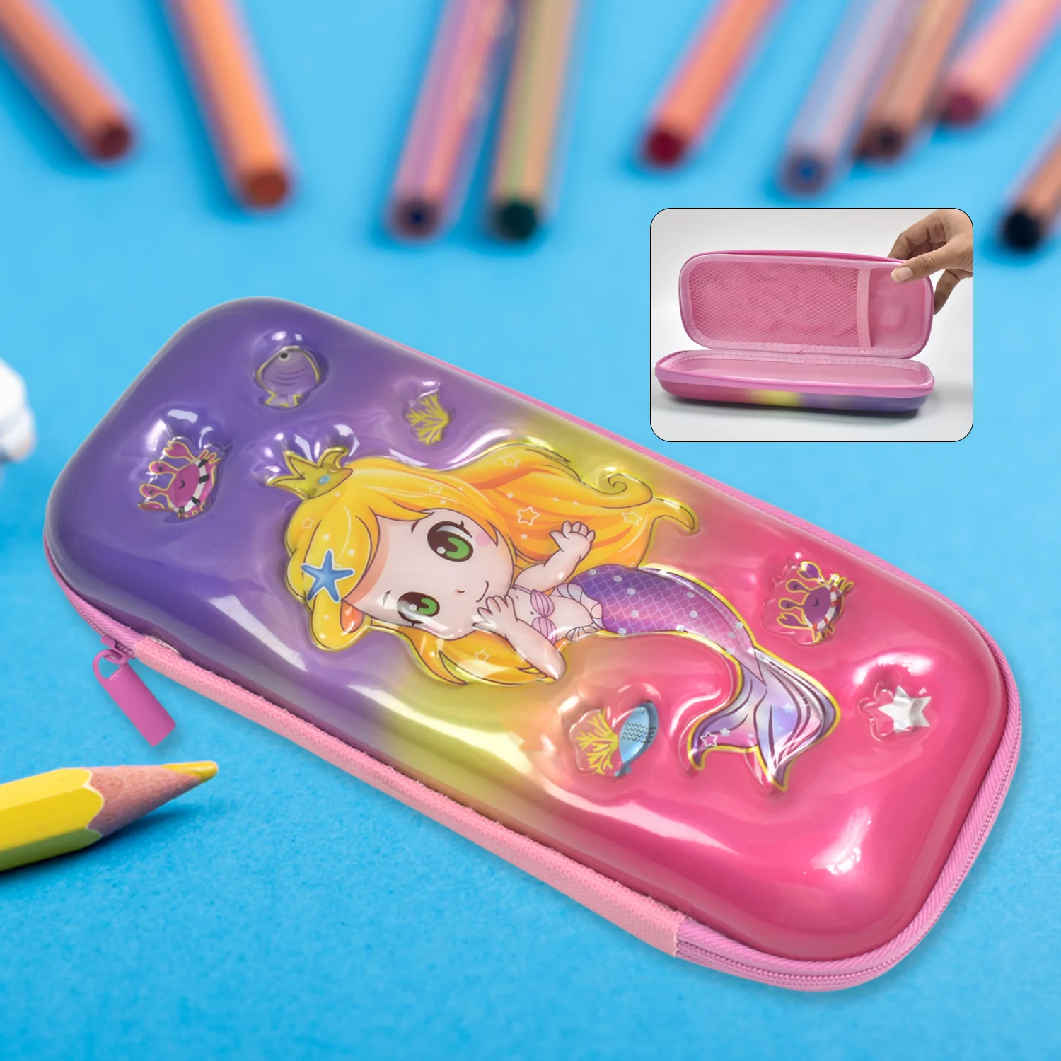Cute Cartoon Printed Hard Shell Pencil Case with Zipper Closure (1 Pc) - Image 8