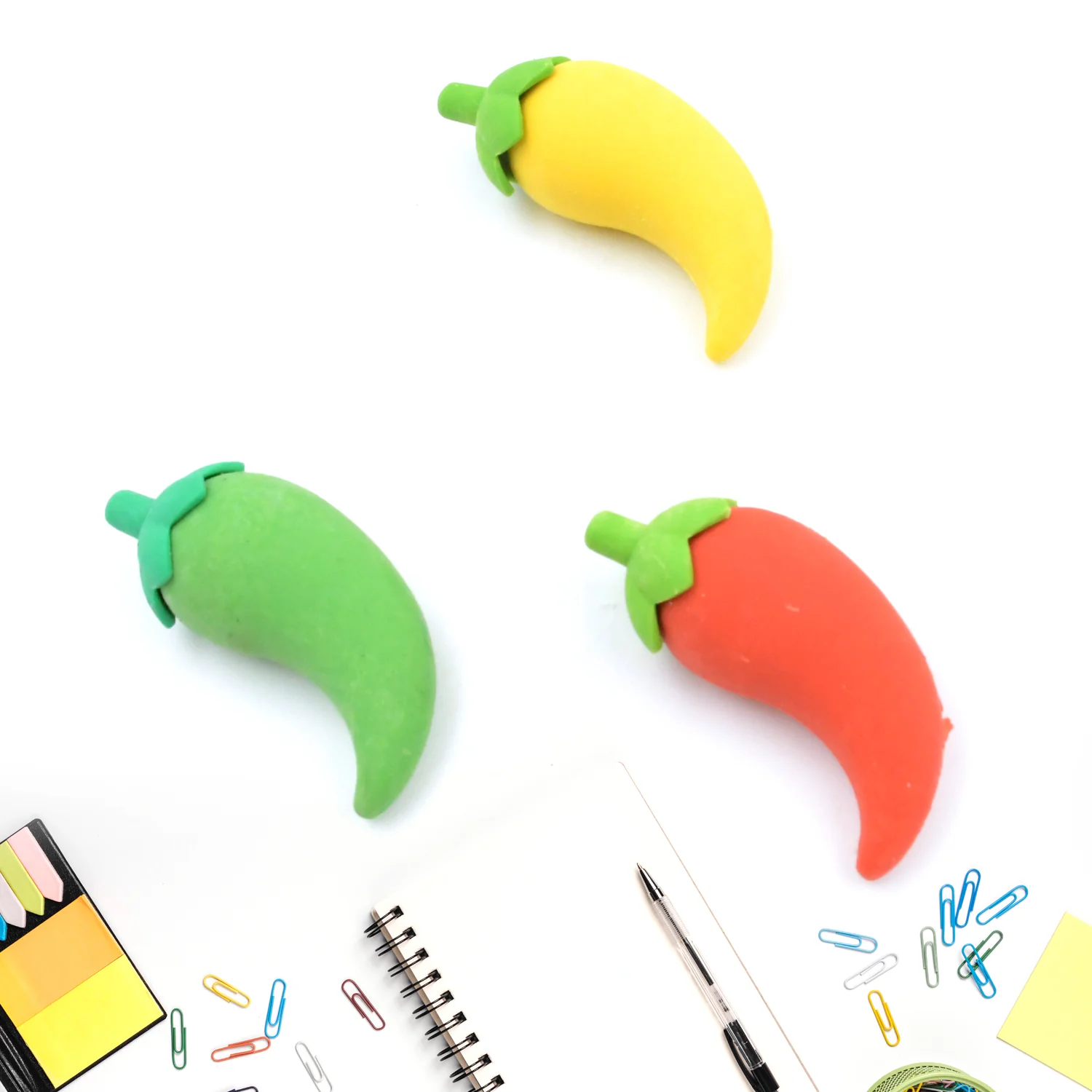 3D Fancy Colorful Chili Shape Erasers – Mini Novelty Eraser Set (3 Pc) - Image 3