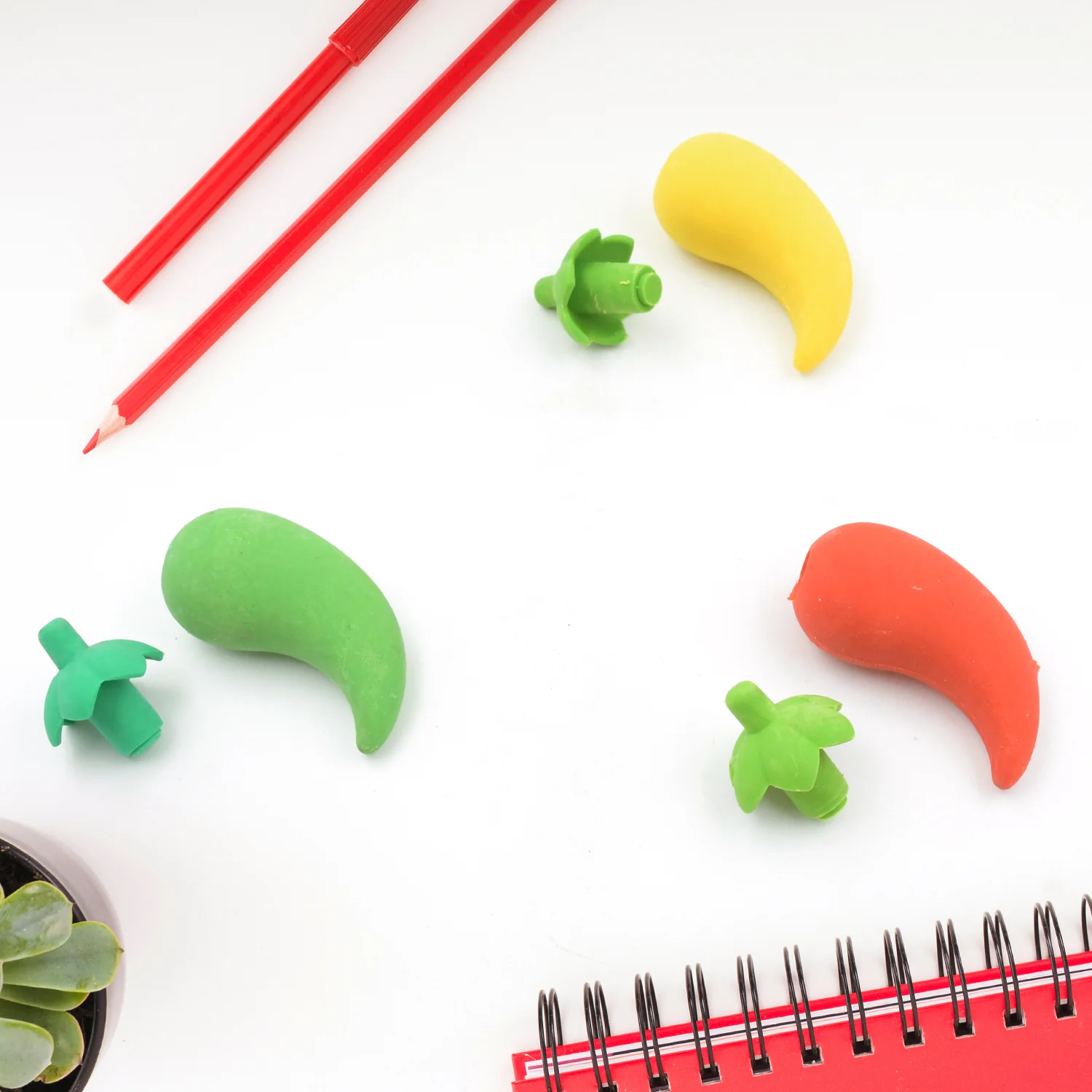 3D Fancy Colorful Chili Shape Erasers – Mini Novelty Eraser Set (3 Pc) - Image 4