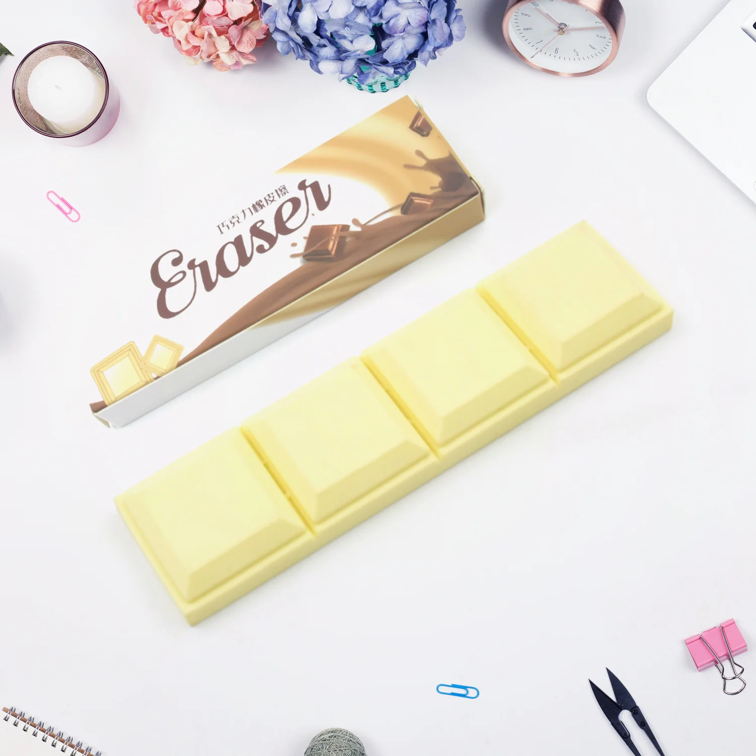 3D Chocolate Shaped Soft Pencil Erasers for Kids School Rewards (1 Pc 4 Grid) - Image 3