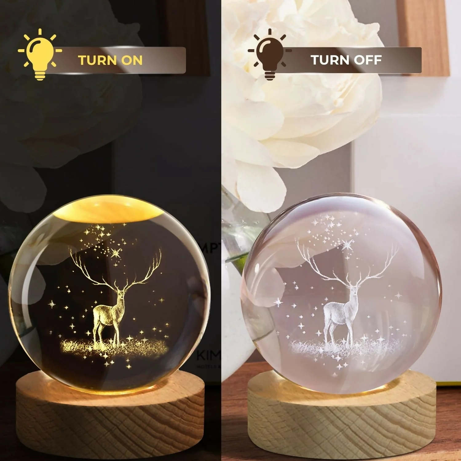 3D Crystal Ball Deer LED Lamp with Wooden Base Night Light - Image 4